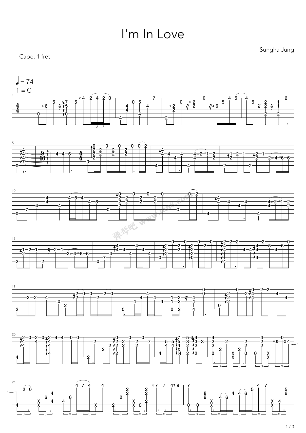 《im in love(指弹版,郑成河)》,郑成河(六线谱 吉他谱吉他谱 第1页