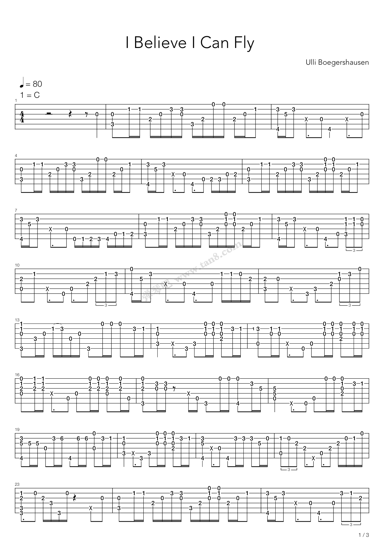 《i believe i can fly(perfect blue)》,郑成河(六线谱 吉他谱吉他谱