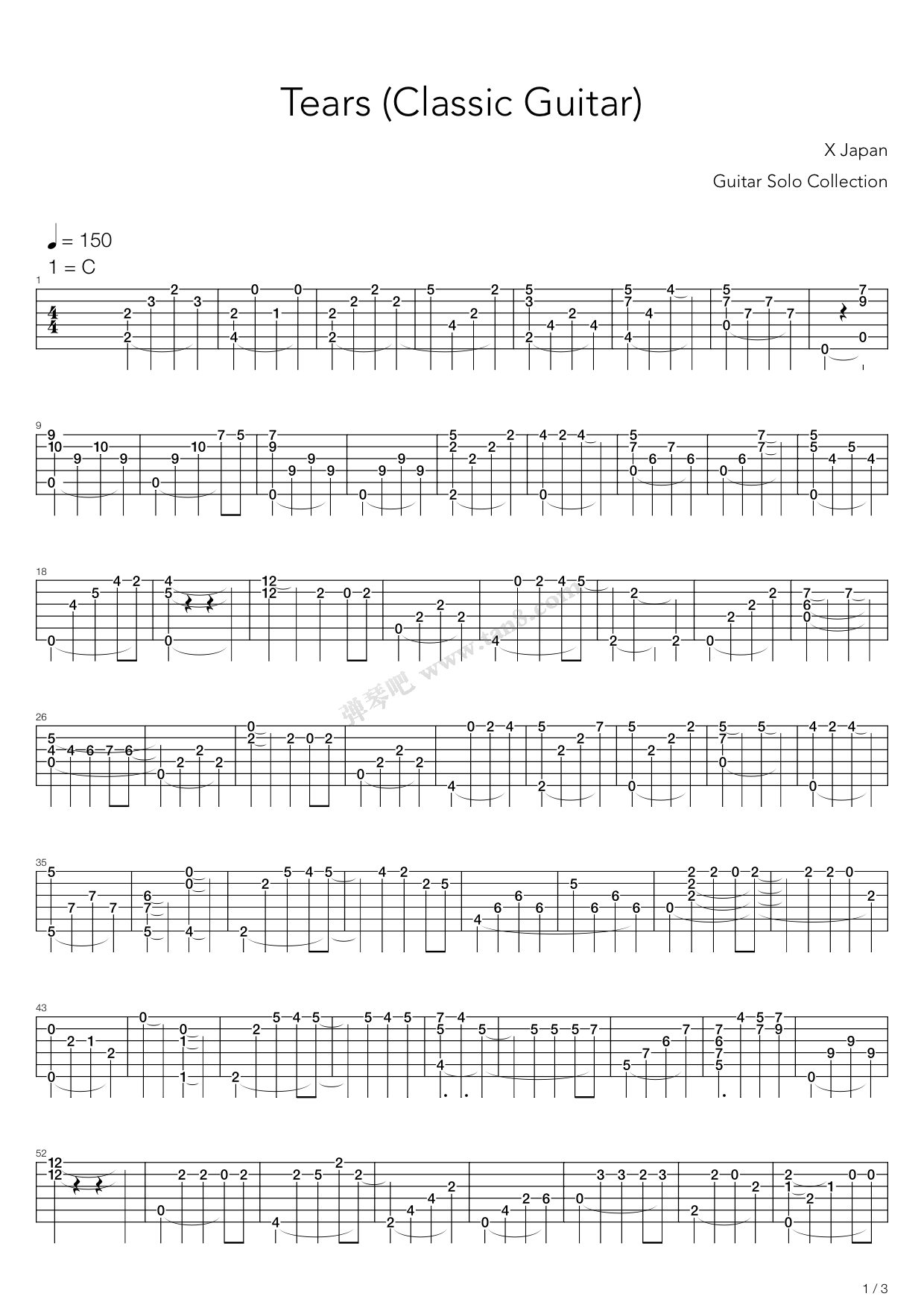 《tears》,x-japan(六线谱 吉他谱吉他谱 第1页