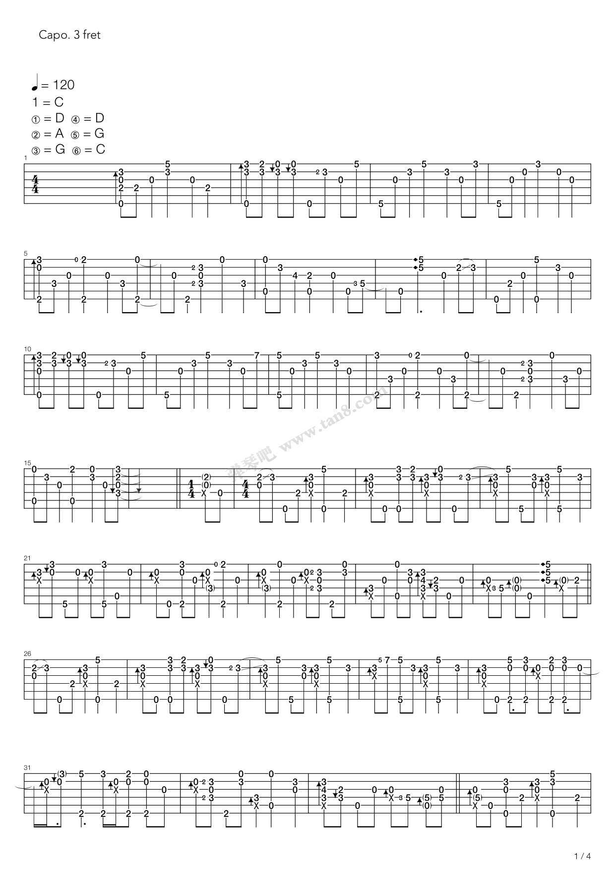 《for you》,郑成河(六线谱 吉他谱吉他谱 第1页