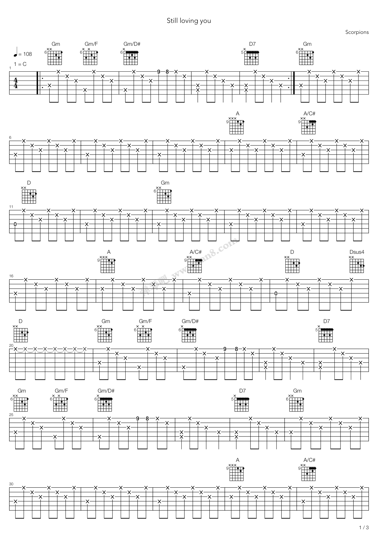 《still loving you》,scorpions(六线谱 吉他谱吉他谱 第1页