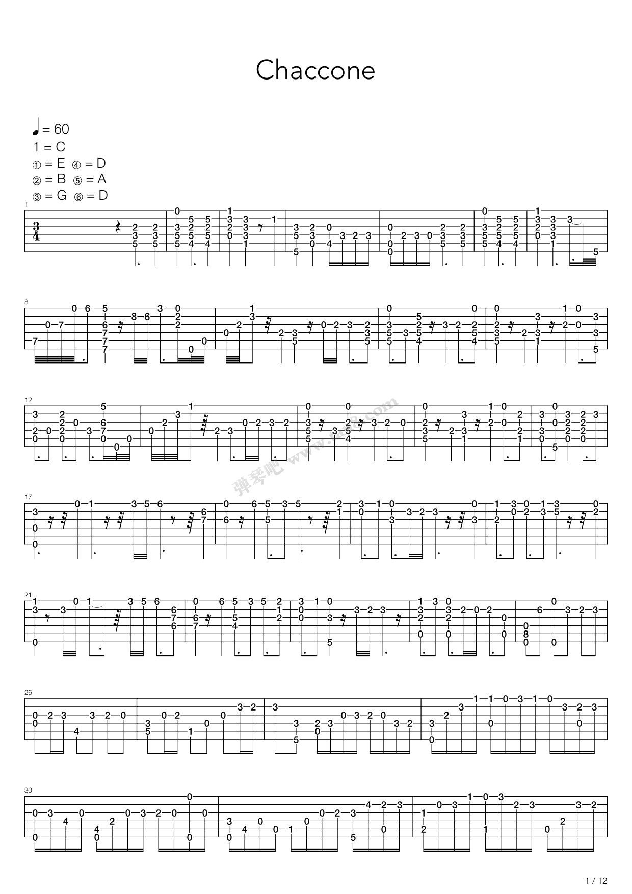 《chaconne(恰空)》,群星(六线谱 吉他谱吉他谱 第1页