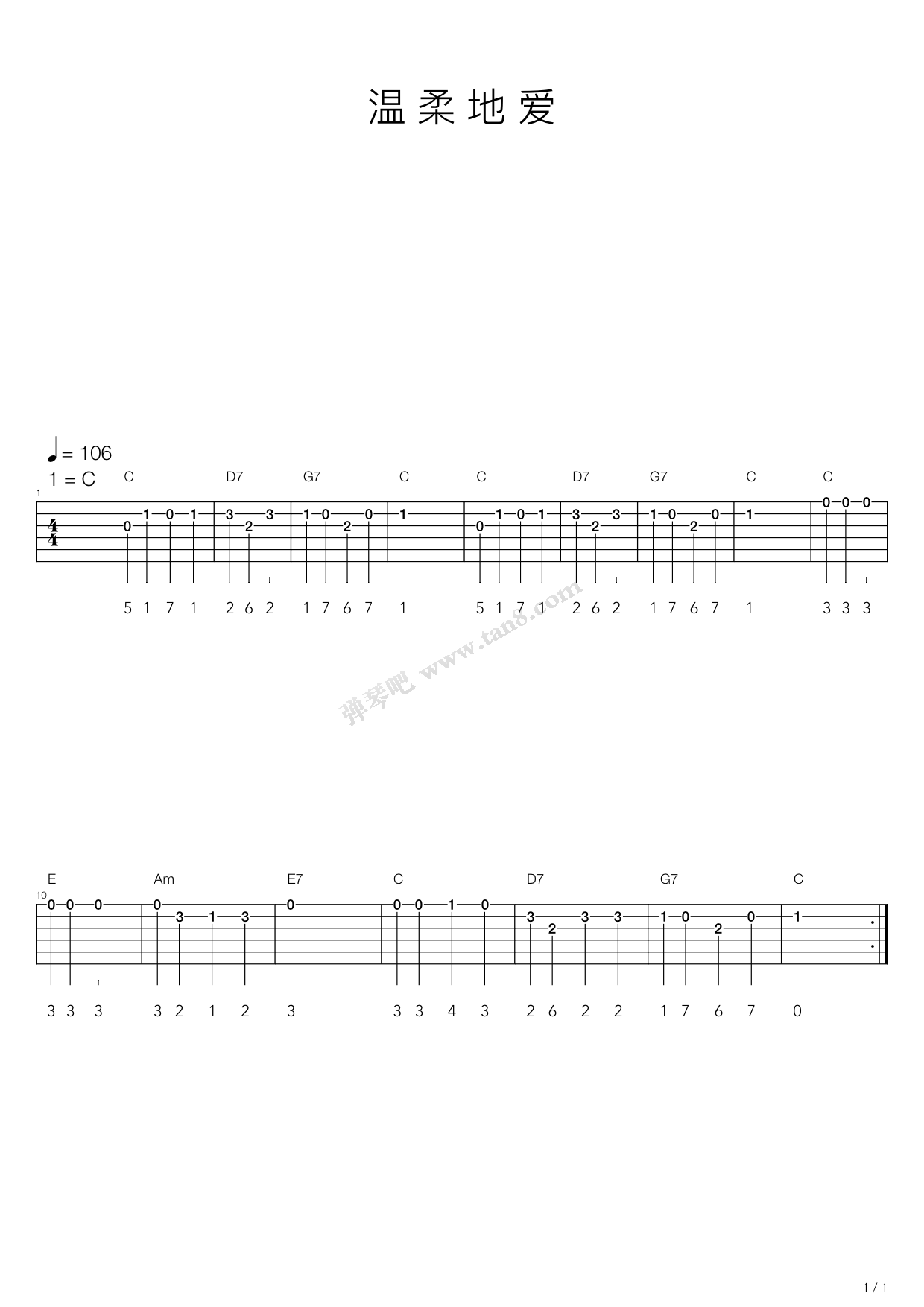 《love me tender(温柔地爱我)》,elvis presley(六线谱 吉他谱吉他谱