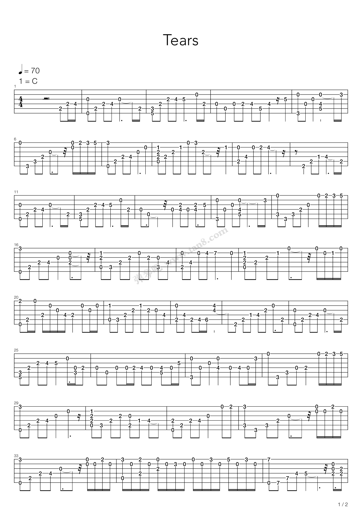 《tears(眼泪)》,the daydream(六线谱 吉他谱吉他谱 第1页