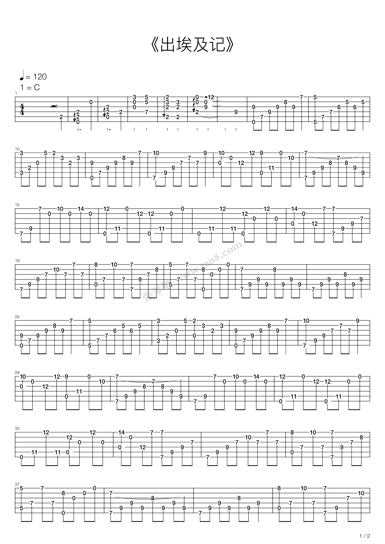 《出埃及记》,maksim mrvica(六线谱 吉他谱吉他谱 第1页