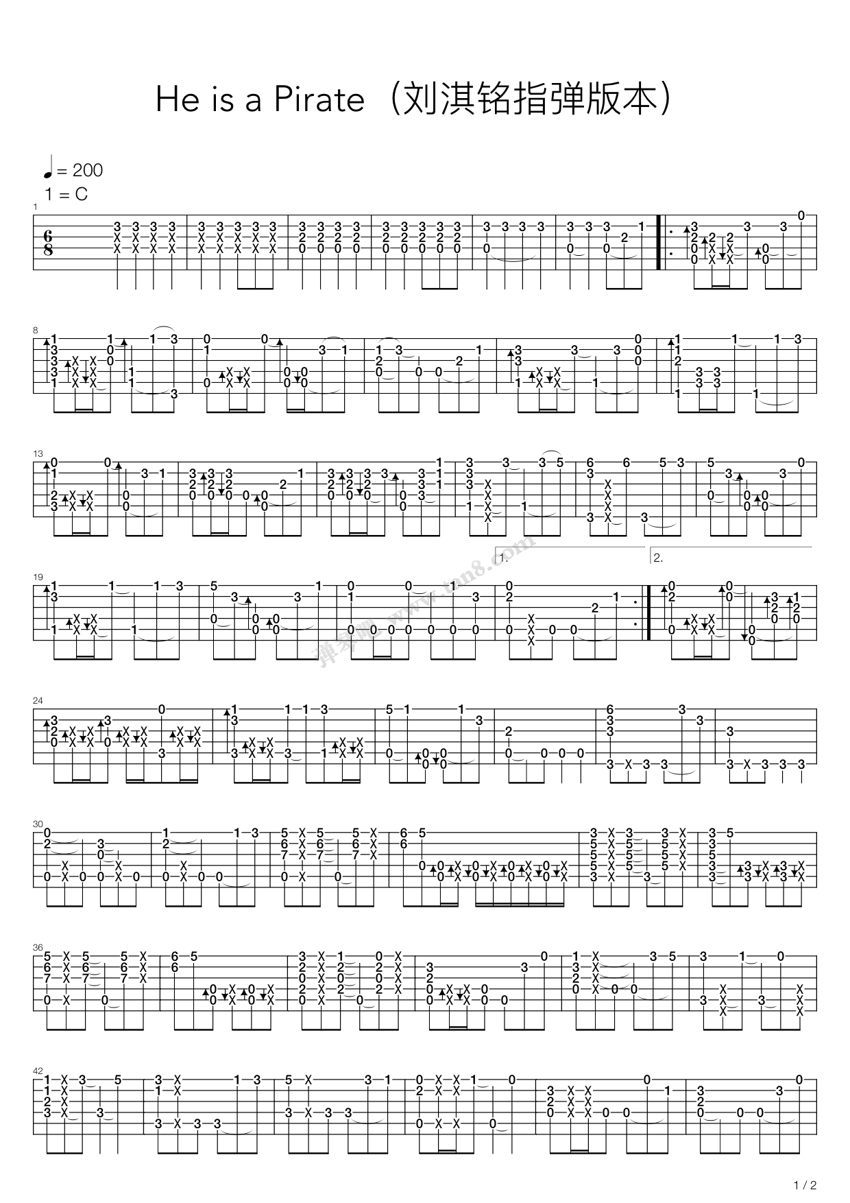 《加勒比海盗 - hes a pirate》,原声带(六线谱 吉他谱吉他谱 第1页