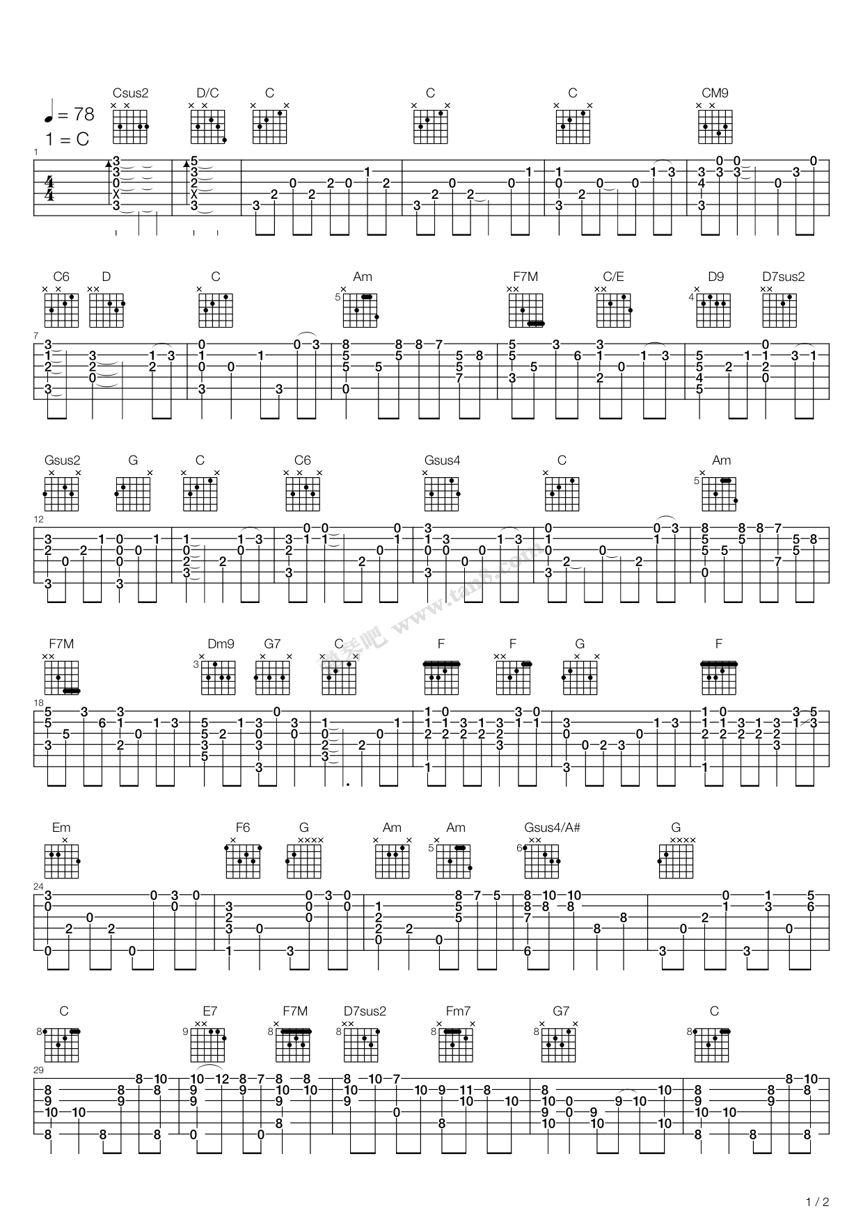 幽灵公主主题曲-宫崎骏动画-钢琴谱文件（五线谱、双手简谱、数字谱、Midi、PDF）免费下载