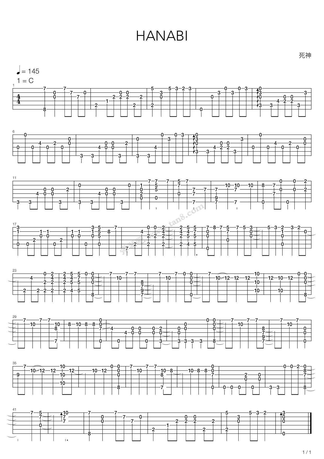 bleach(死神) - hanabi (指弹) 吉他谱-虫虫吉他谱免费下载