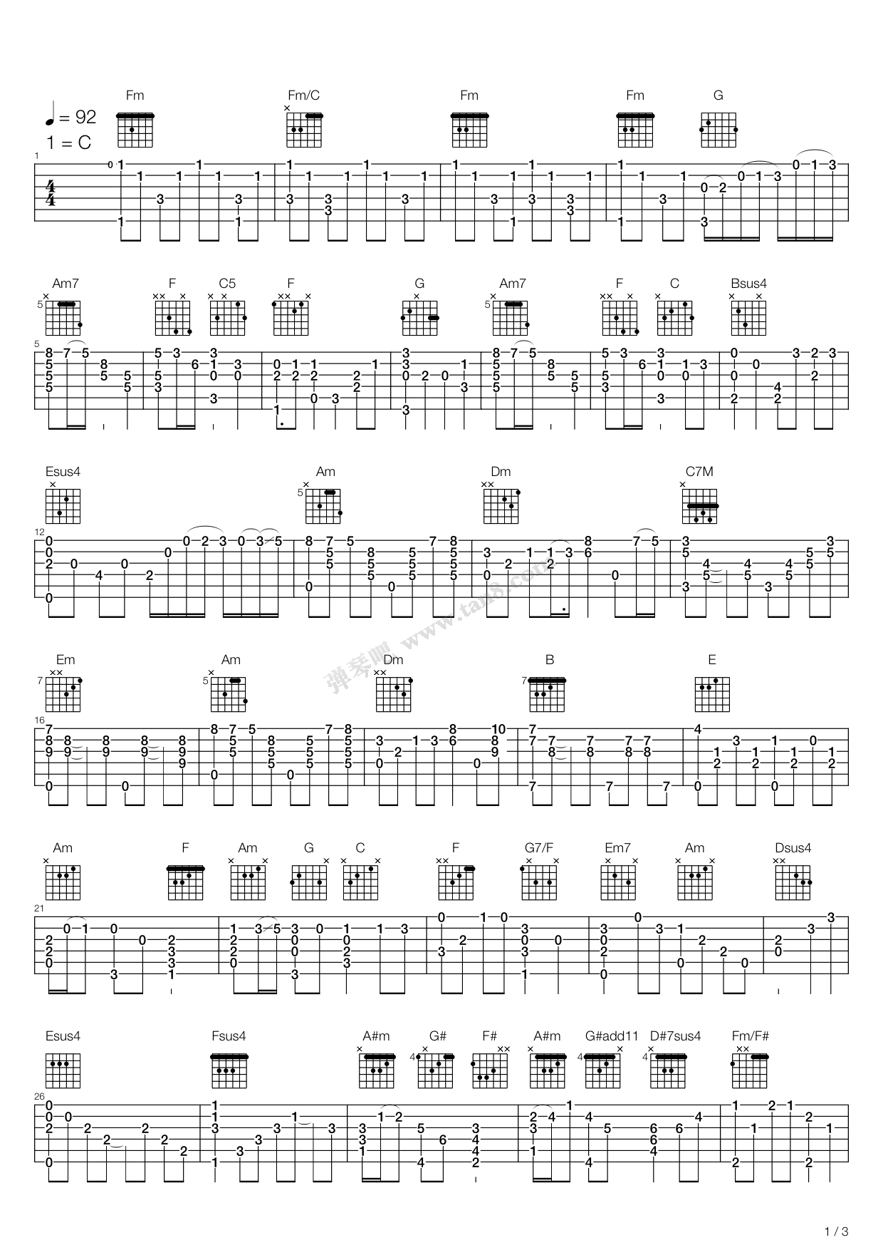 《风之谷 - 鸟之人》,动漫游戏(六线谱 吉他谱吉他谱 第1页