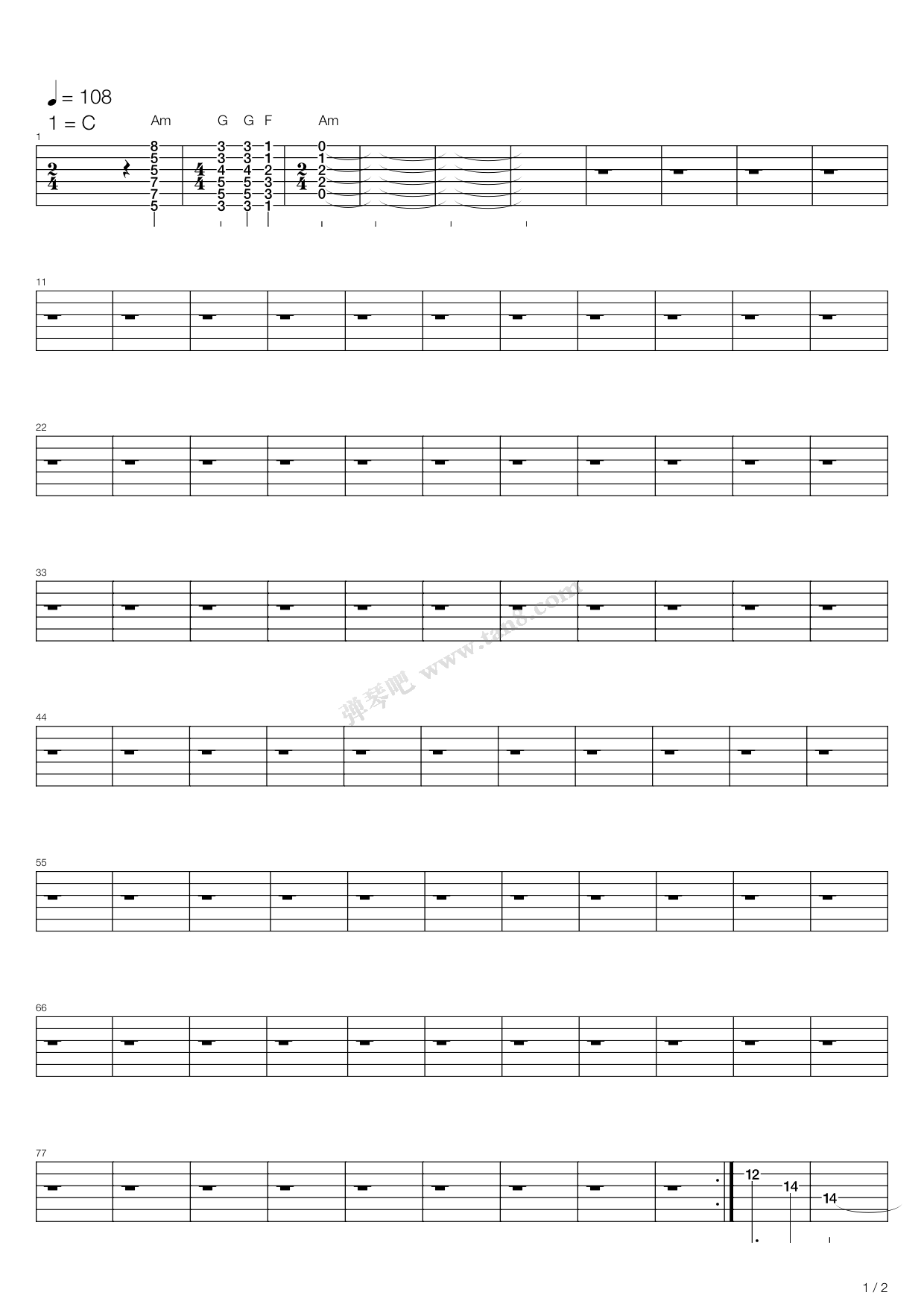 《追捕 - 主题曲 杜丘之歌》,原声带(六线谱 吉他谱吉他谱 第13页