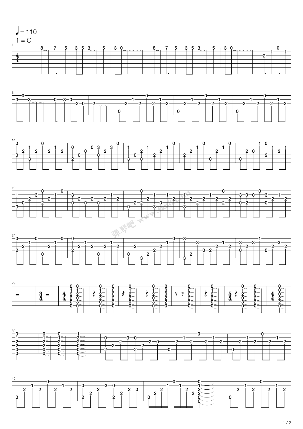 《西游记 - 敢问路在何方》,原声带(六线谱 吉他谱吉他谱 第1页