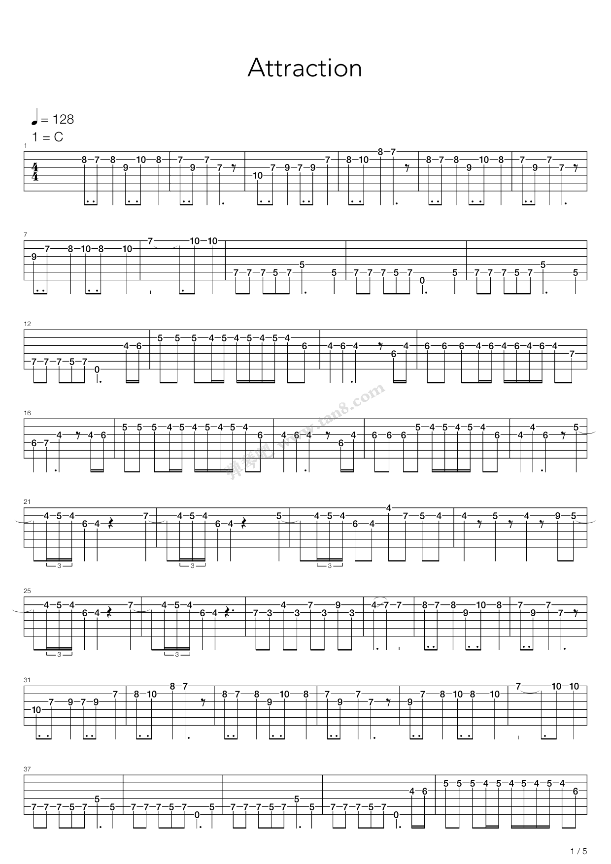 《天下足球 - attraction》,小泽正澄(六线谱 吉他谱吉他谱 第1页