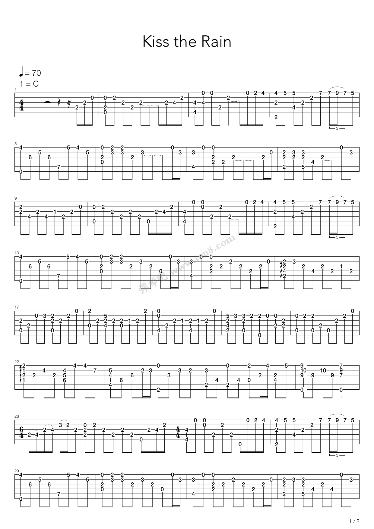 《雨的印记(kiss the rain)》,?(六线谱 吉他谱吉他谱 第1页