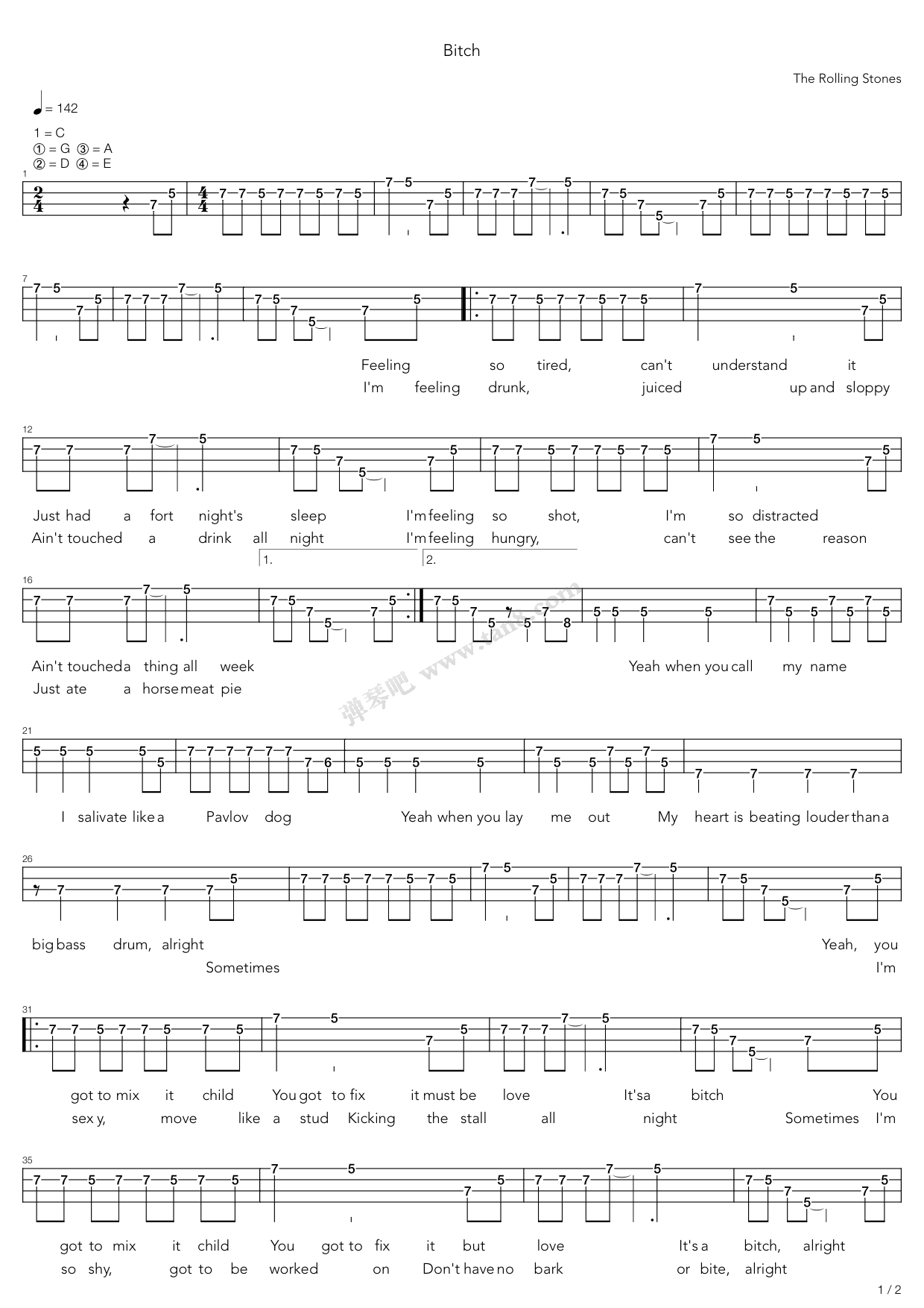 《bitch》,the rolling stones(六线谱 吉他谱吉他谱 第7页