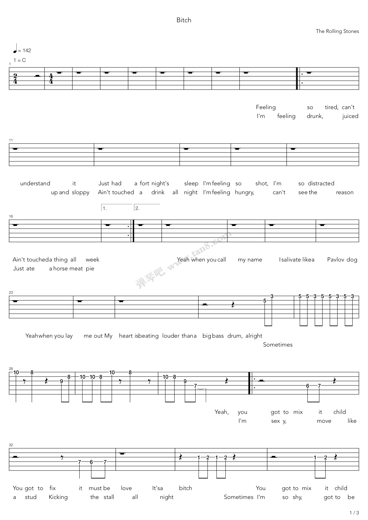 《bitch》,the rolling stones(六线谱 吉他谱吉他谱 第9页
