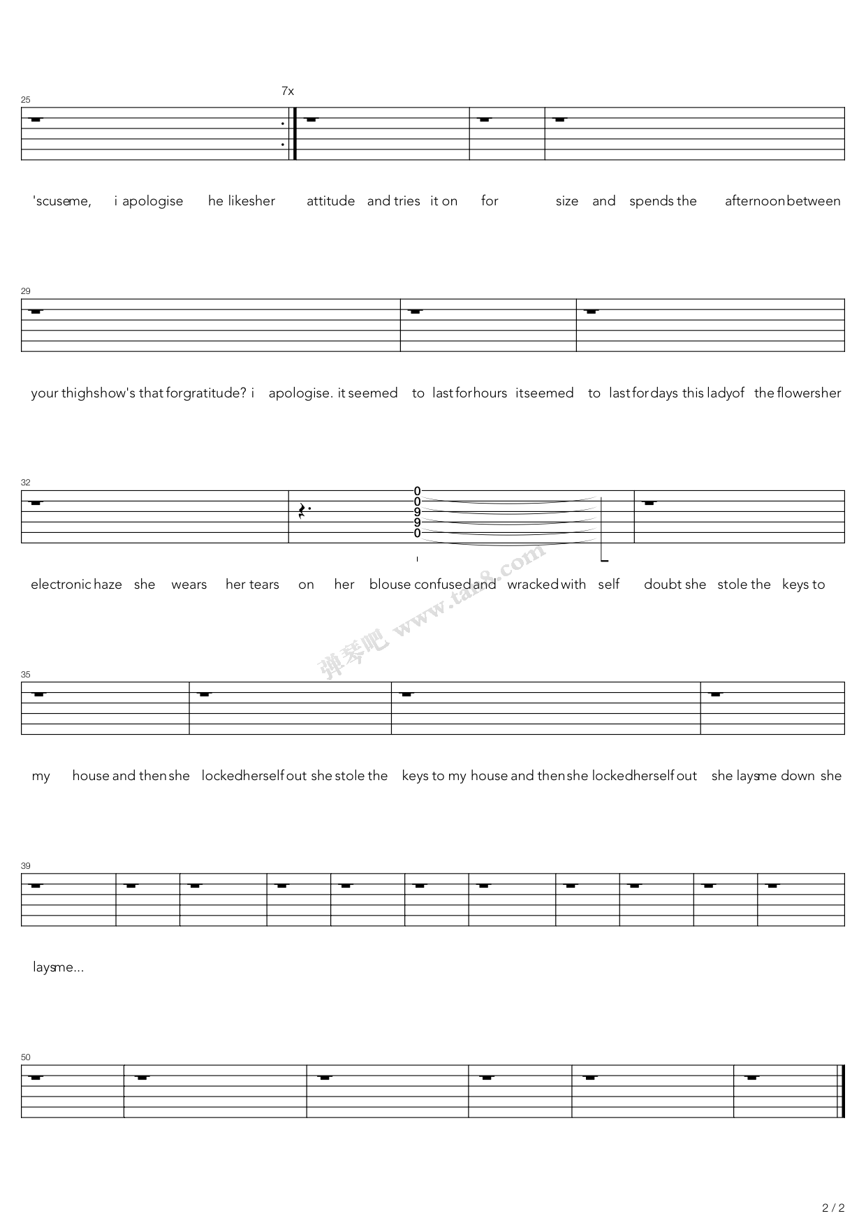 《Lady Of The Flowers》,Placebo（六线谱 调六线吉他谱虫虫吉他谱免费下载