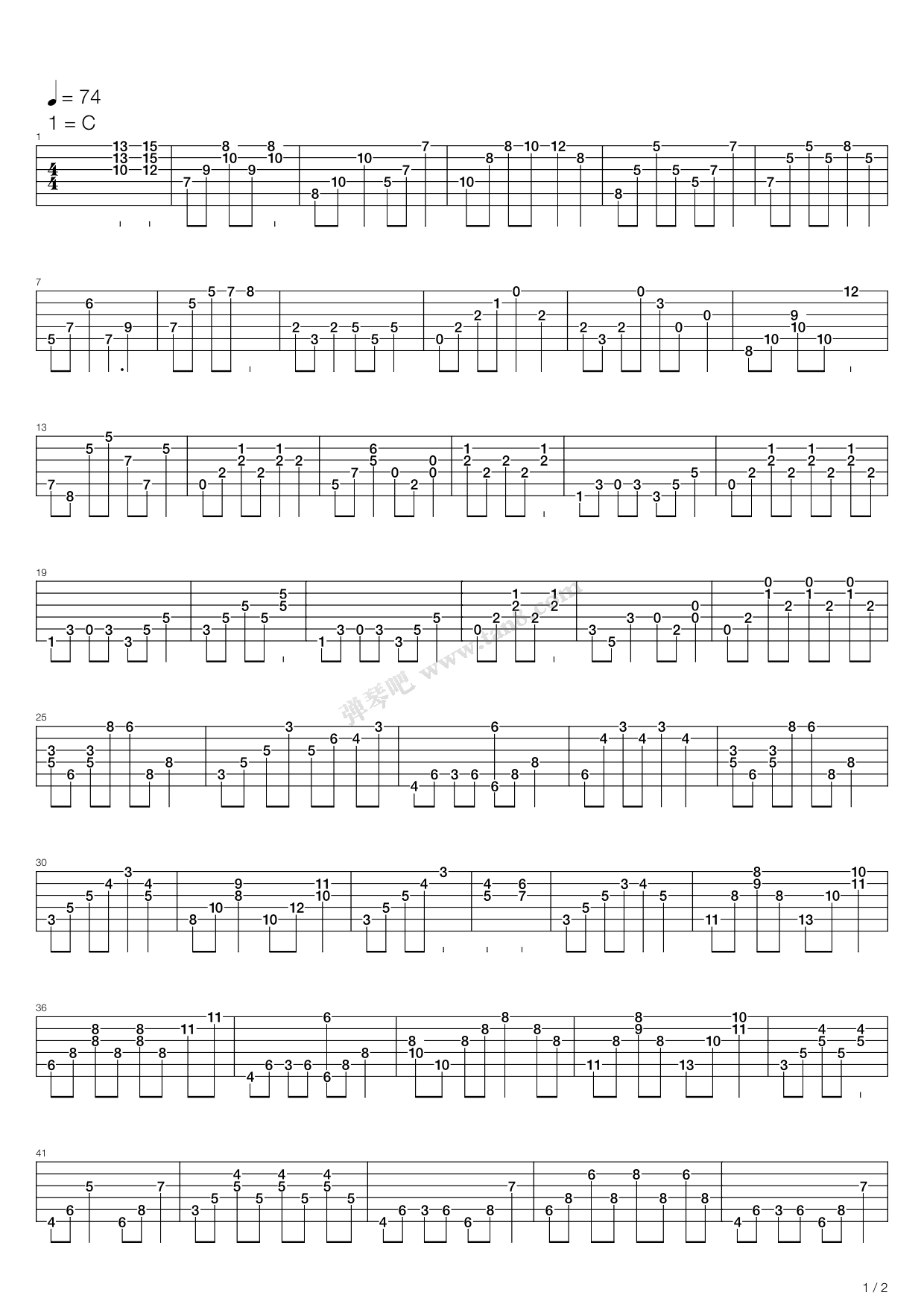 《风居住的街道》,磯村由紀子(六线谱 吉他谱吉他谱 第1页