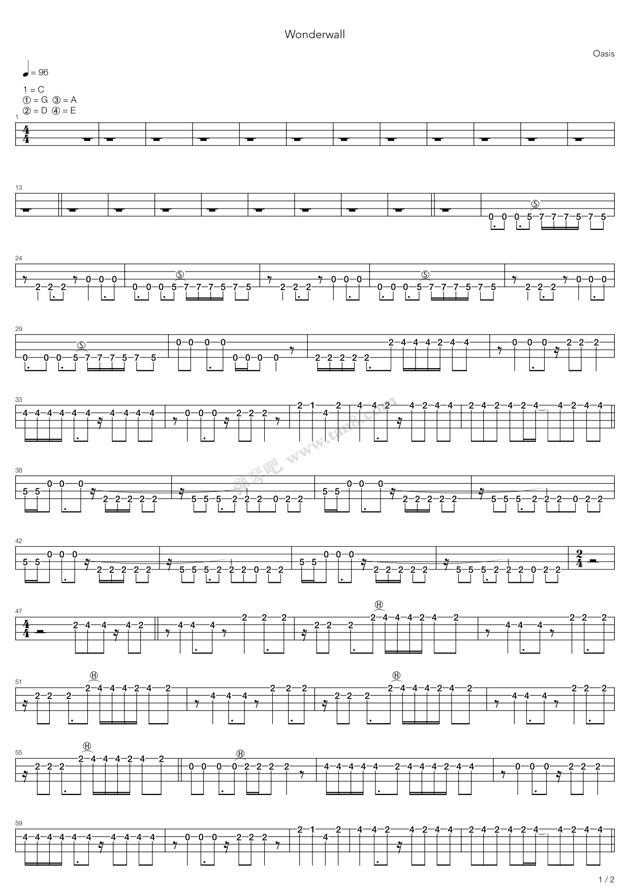 wonderwall 吉他谱-虫虫吉他谱免费下载
