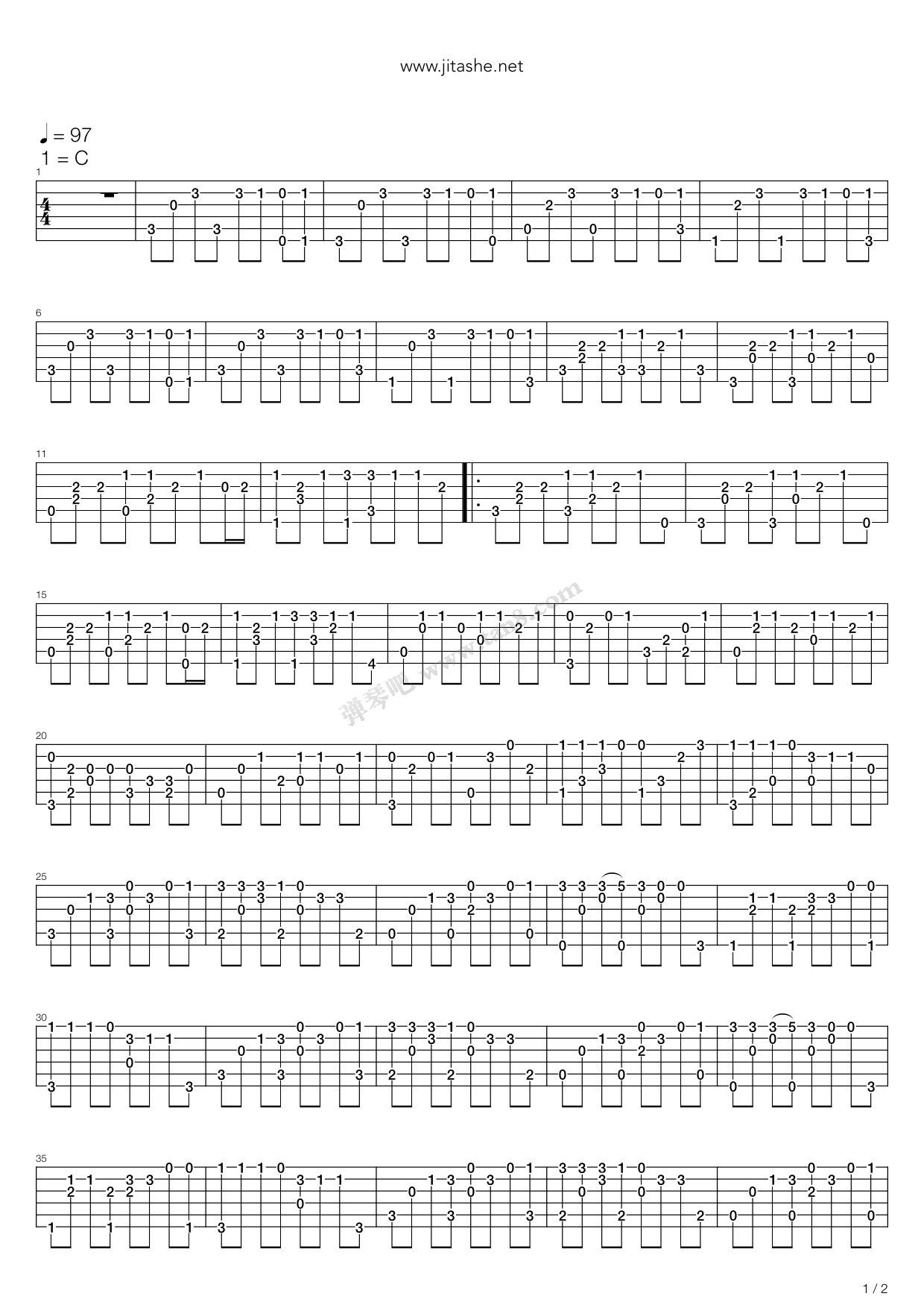 《简单爱(卢家宏指弹版)》,卢家宏(六线谱 吉他谱吉他谱 第1页