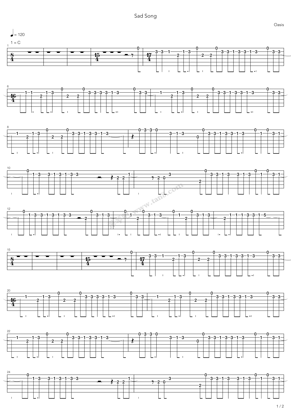 sad song 吉他谱-虫虫吉他谱免费下载