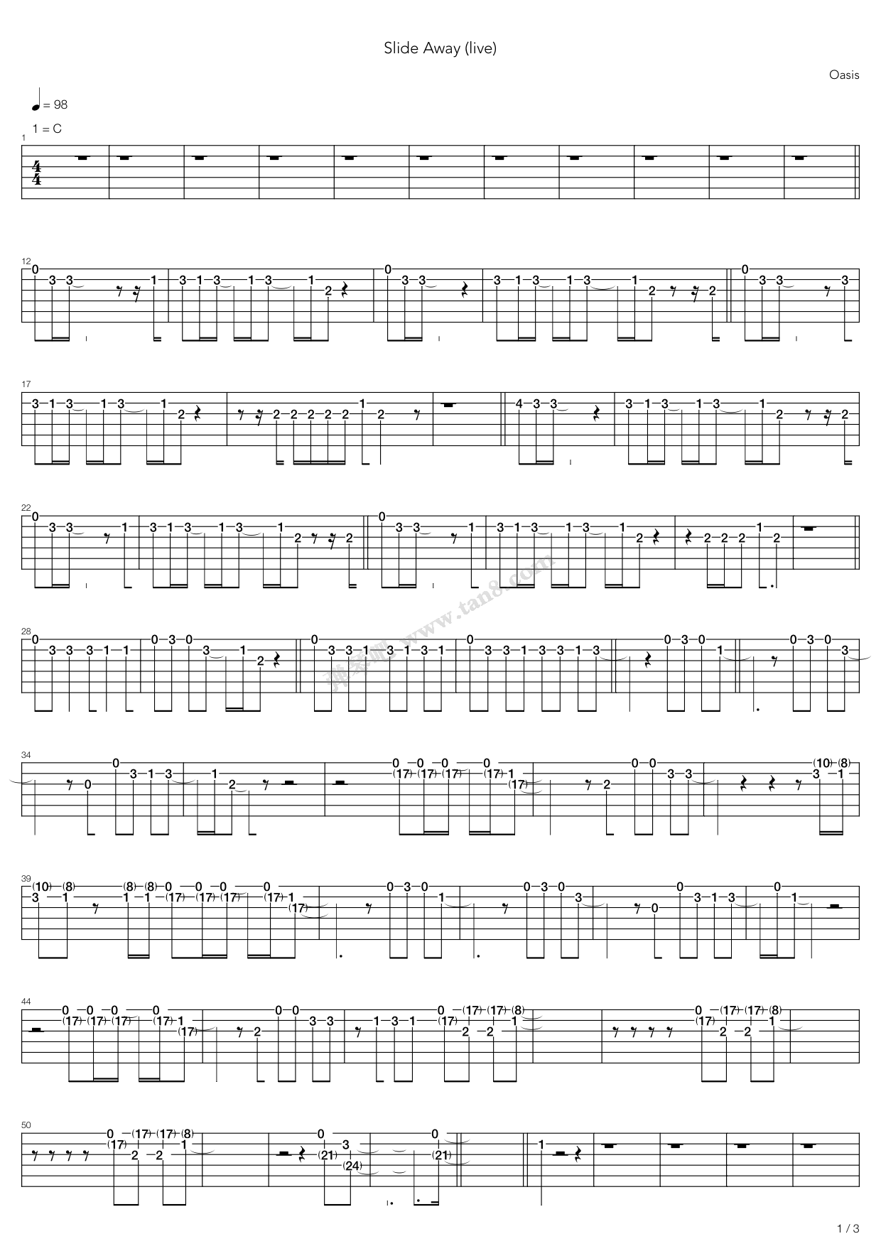 Slide Away 吉他谱虫虫吉他谱免费下载