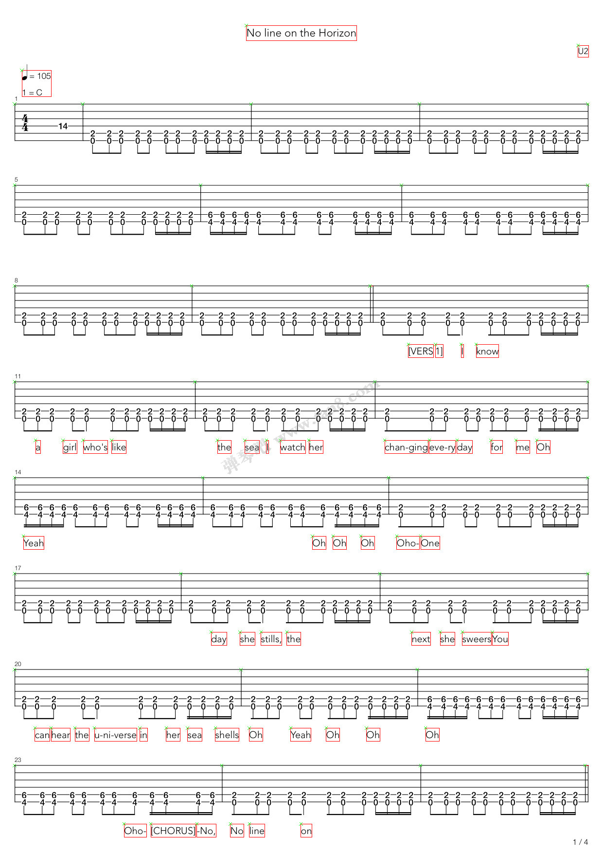 no line on the horizon 吉他谱-虫虫吉他谱免费下载