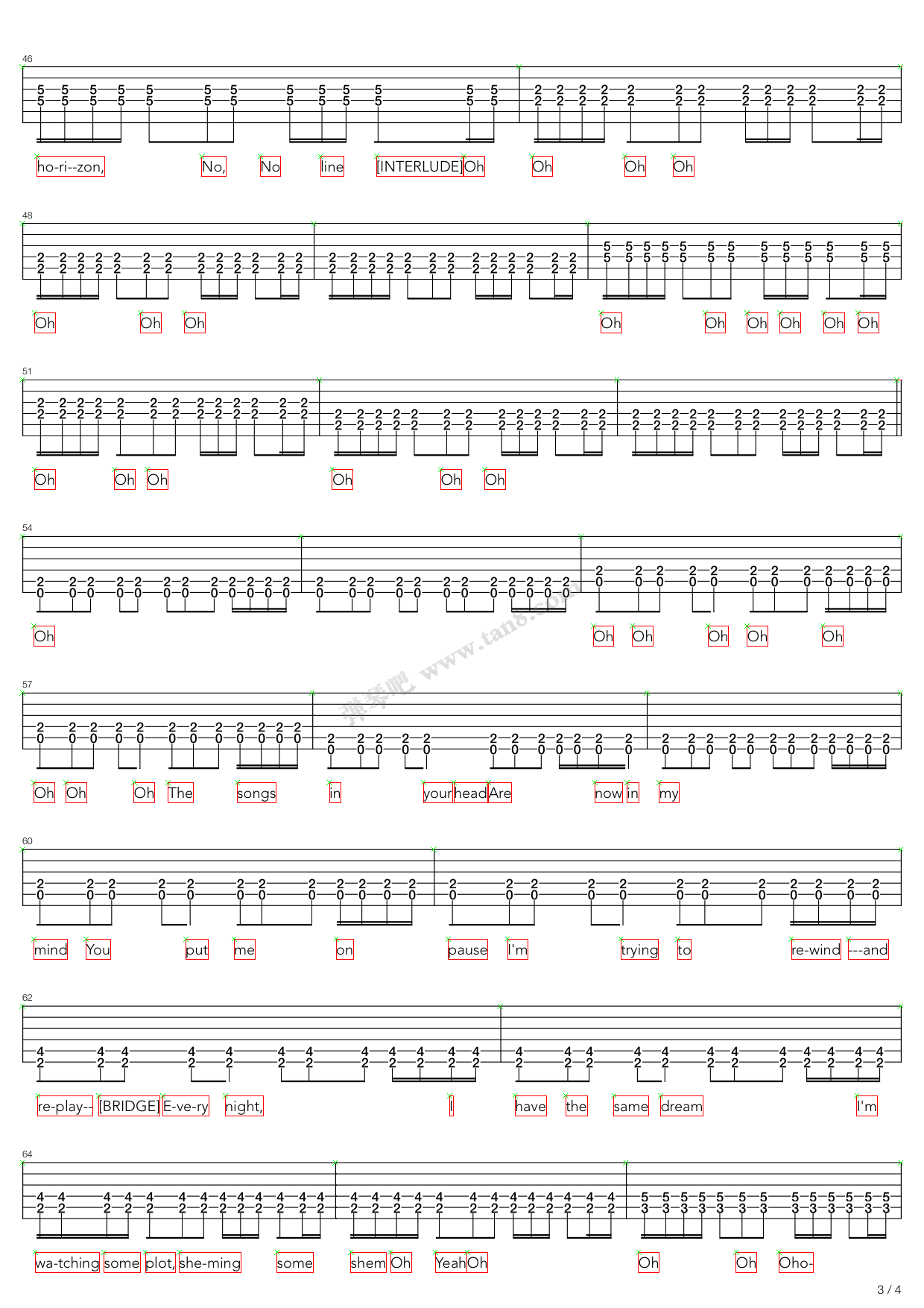 no line on the horizon 吉他谱-虫虫吉他谱免费下载