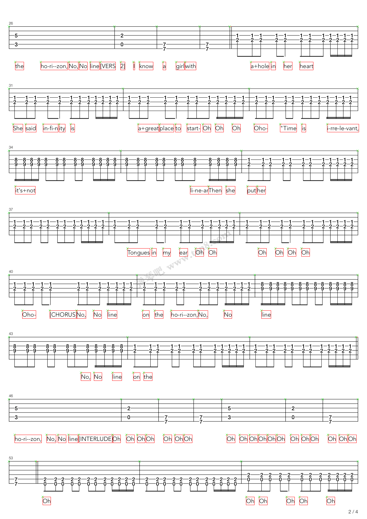 no line on the horizon 吉他谱-虫虫吉他谱免费下载