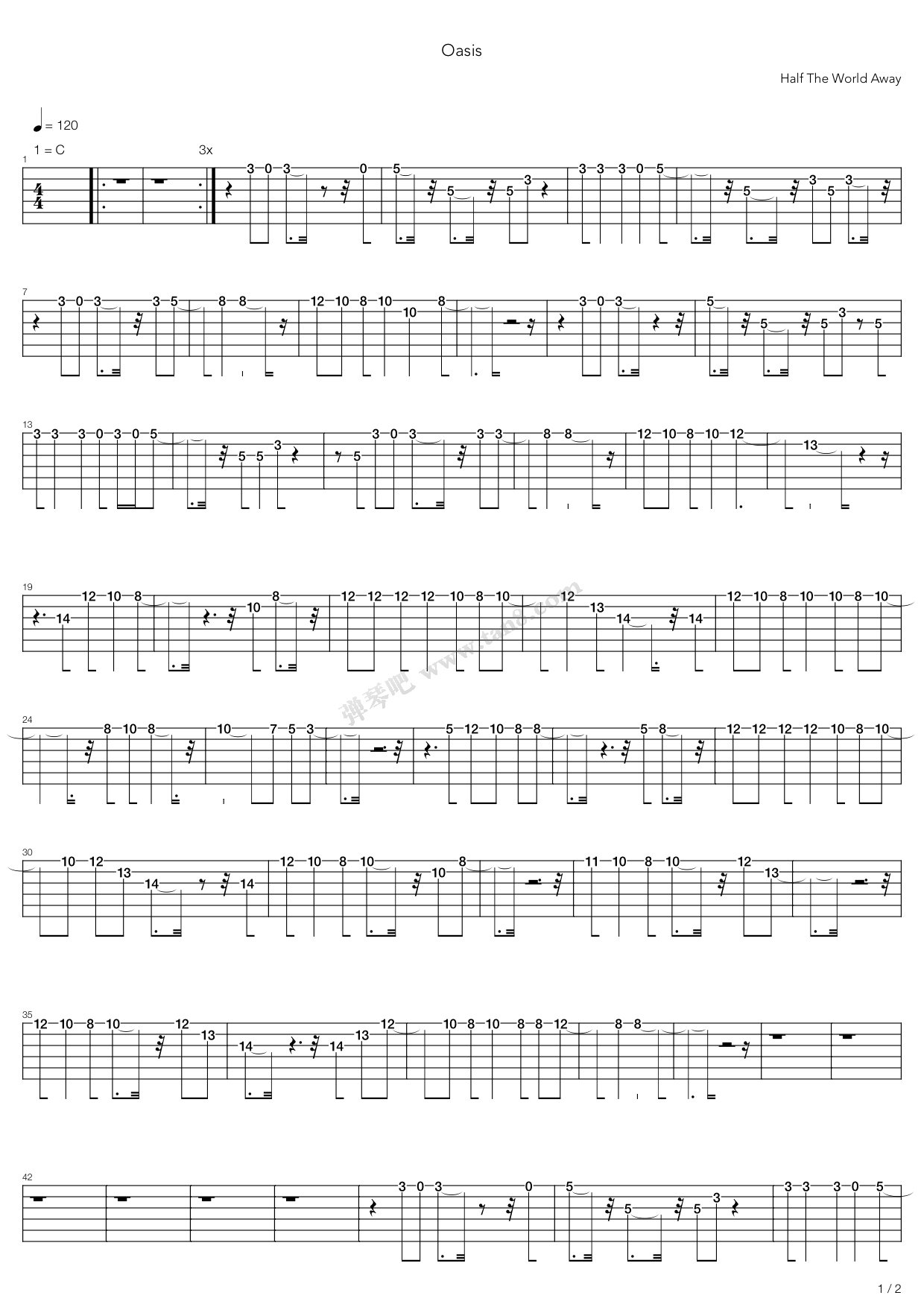 Half The World Away 吉他谱虫虫吉他谱免费下载