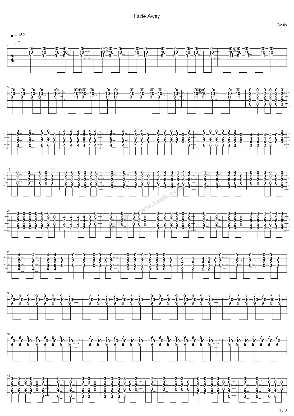 《fade away》,oasis(六线谱 吉他谱吉他谱 第6页