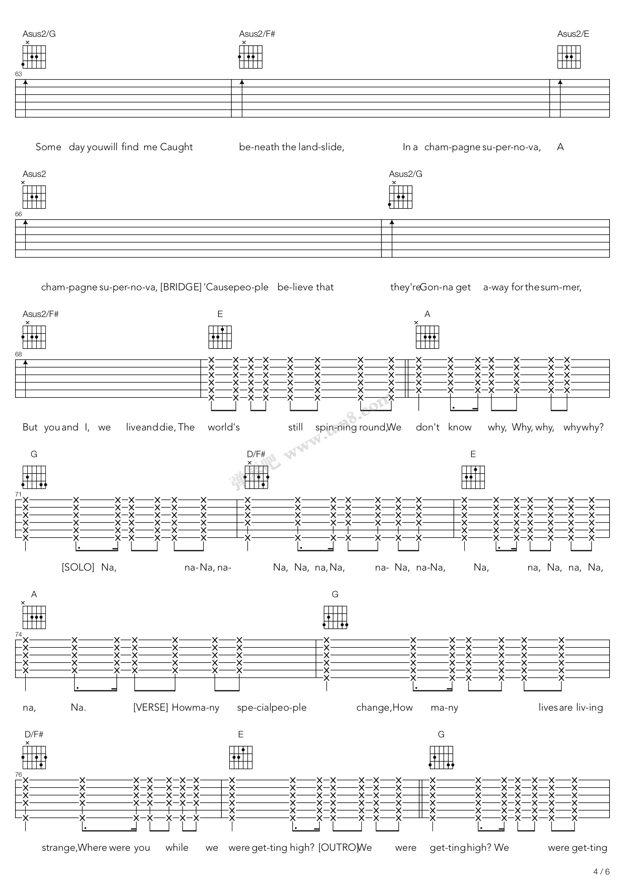 《champagne supernova》,oasis(六线谱 吉他谱吉他谱 第14页