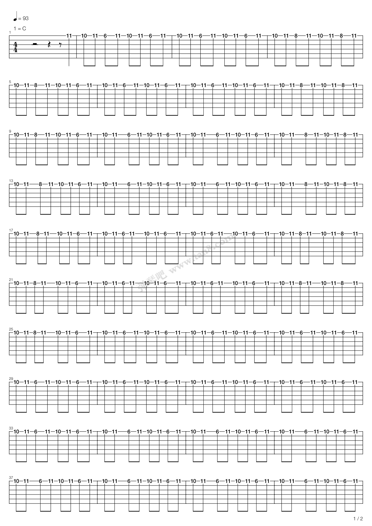 《demons》,imagine dragons(六线谱 吉他谱吉他谱 第1页