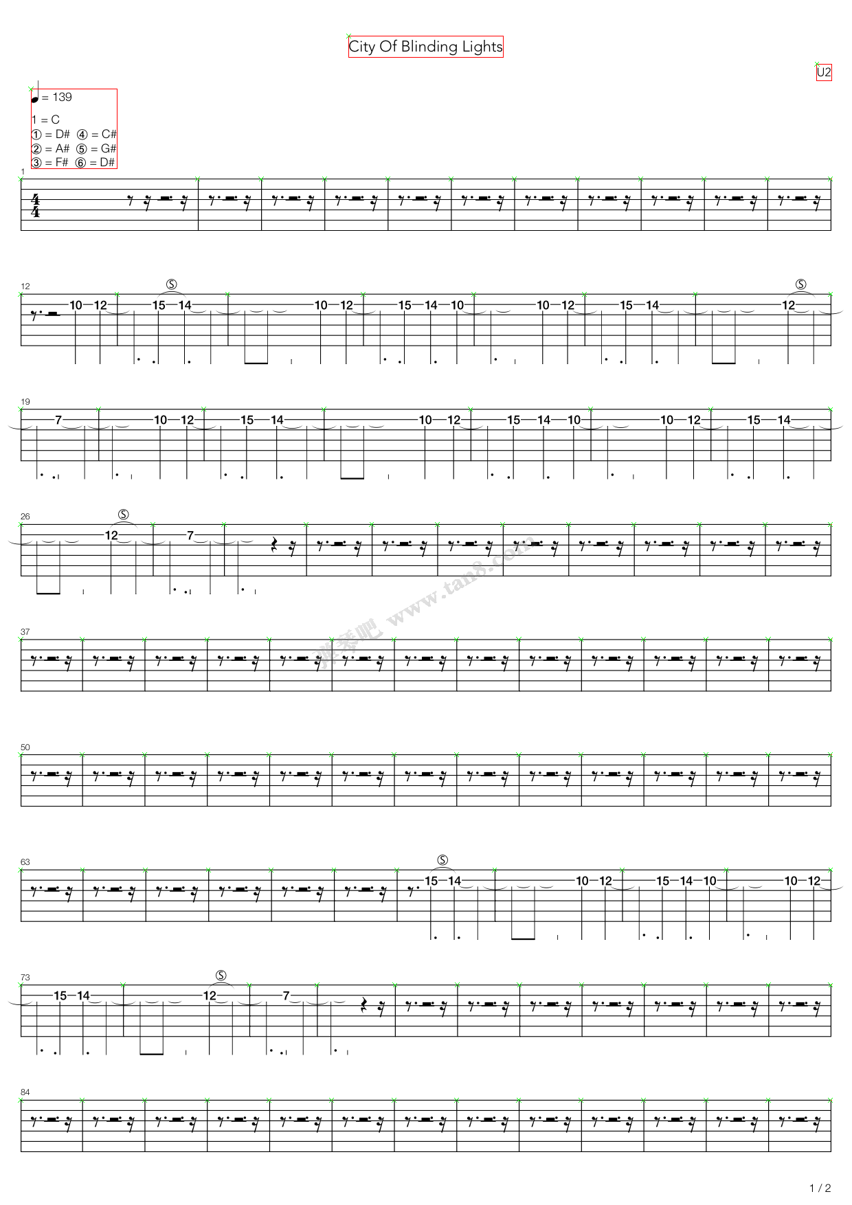 《city of blinding lights》,u2(六线谱 吉他谱吉他谱 第24页