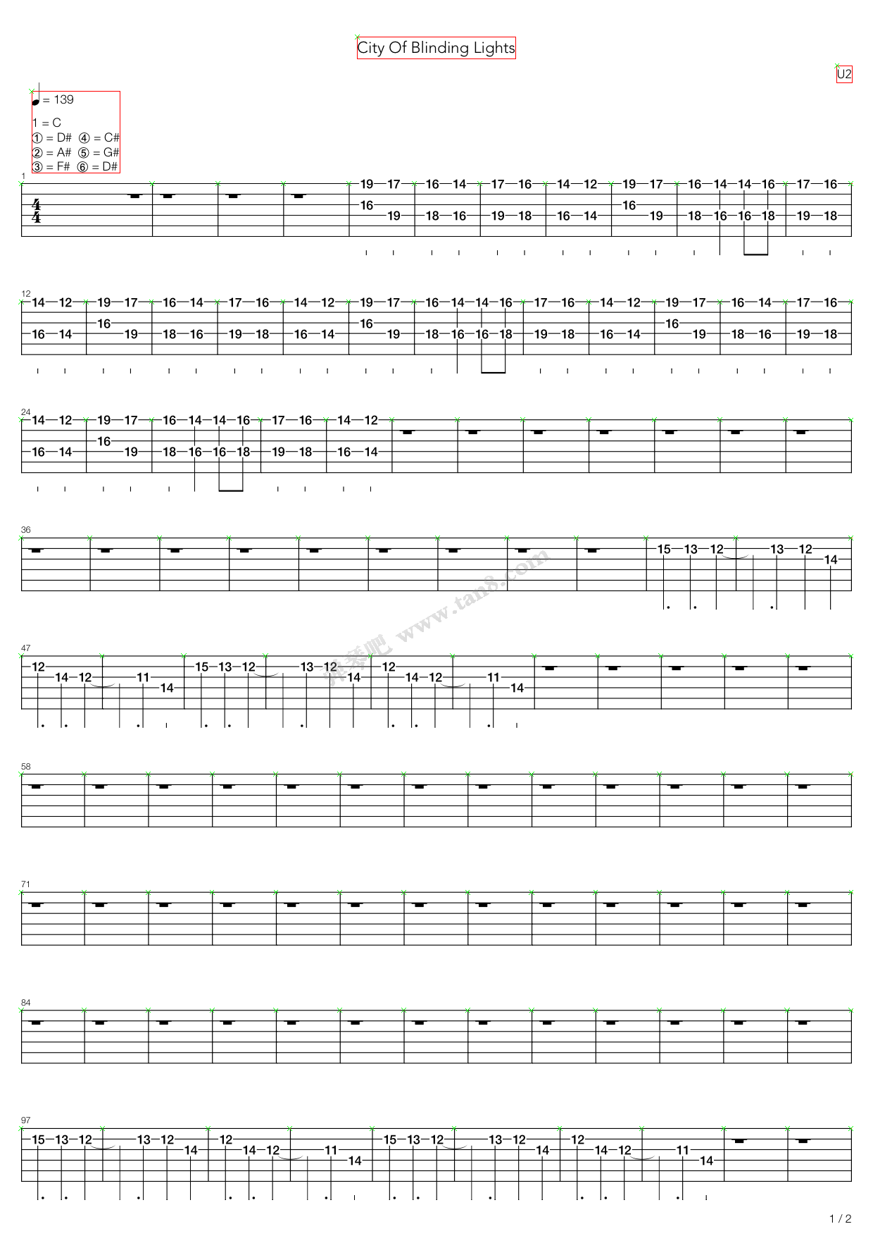 《city of blinding lights》,u2(六线谱 吉他谱吉他谱 第26页