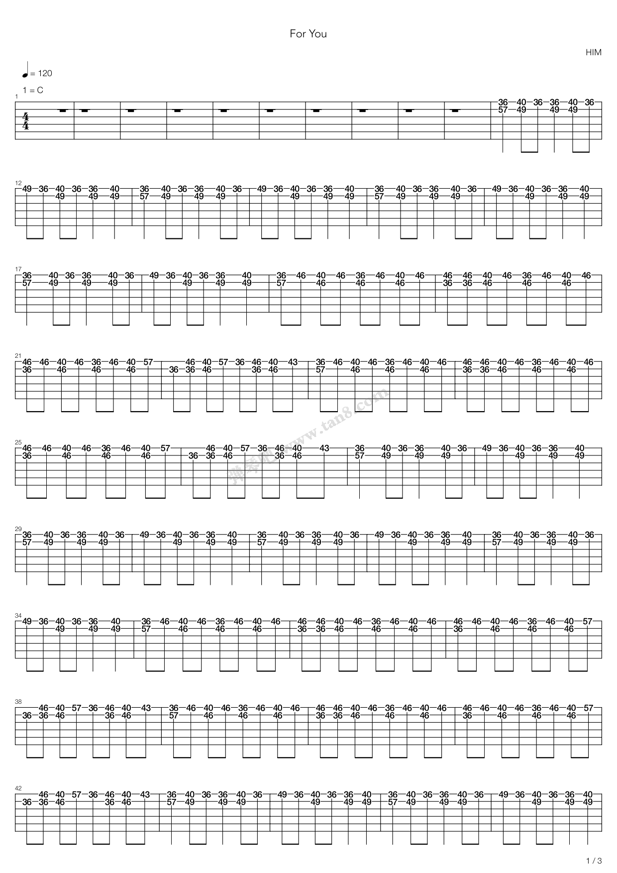 《for you》,h.i.m(六线谱 吉他谱吉他谱 第9页
