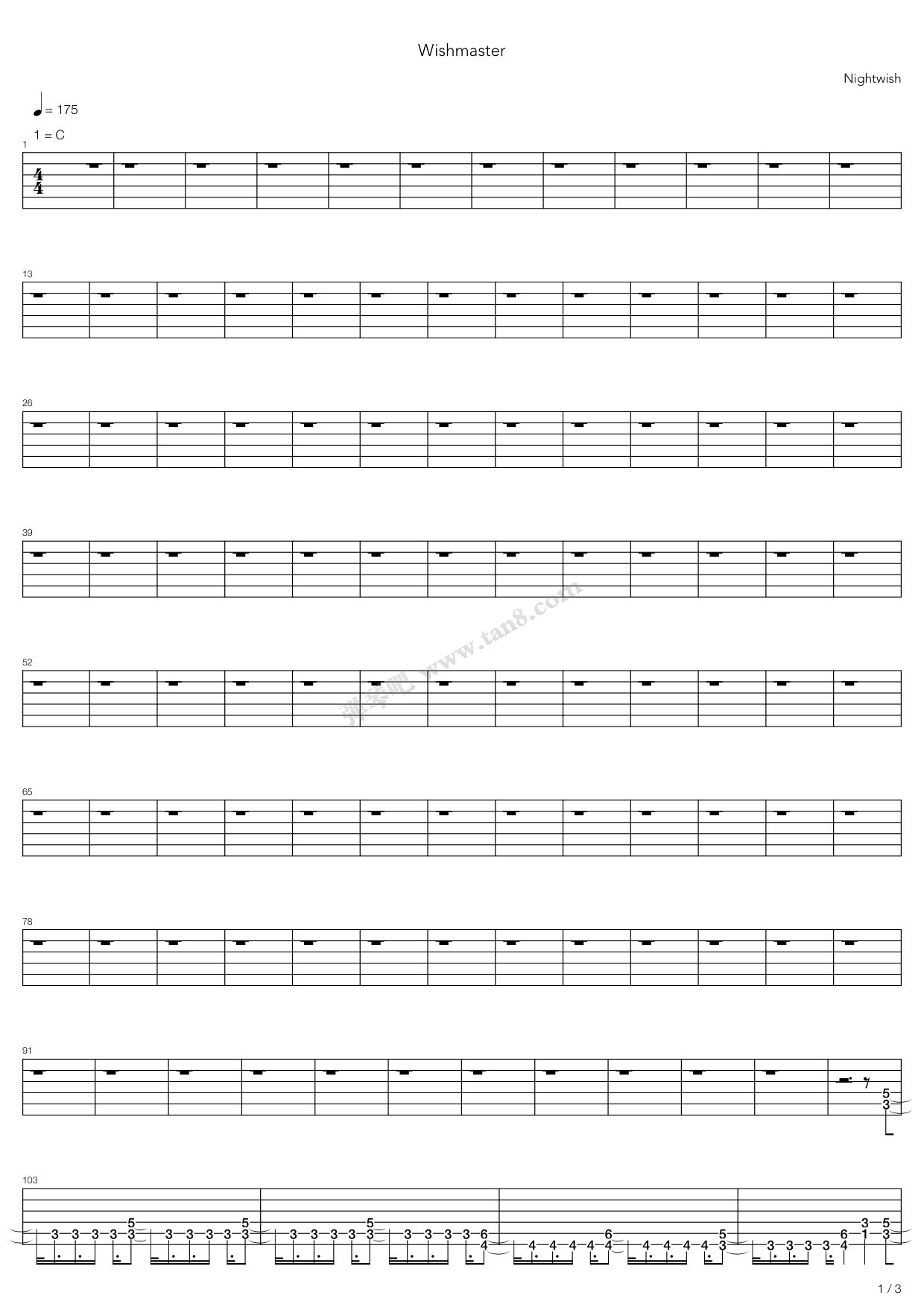 《Wishmaster》,Nightwish（六线谱 调六线吉他谱虫虫吉他谱免费下载