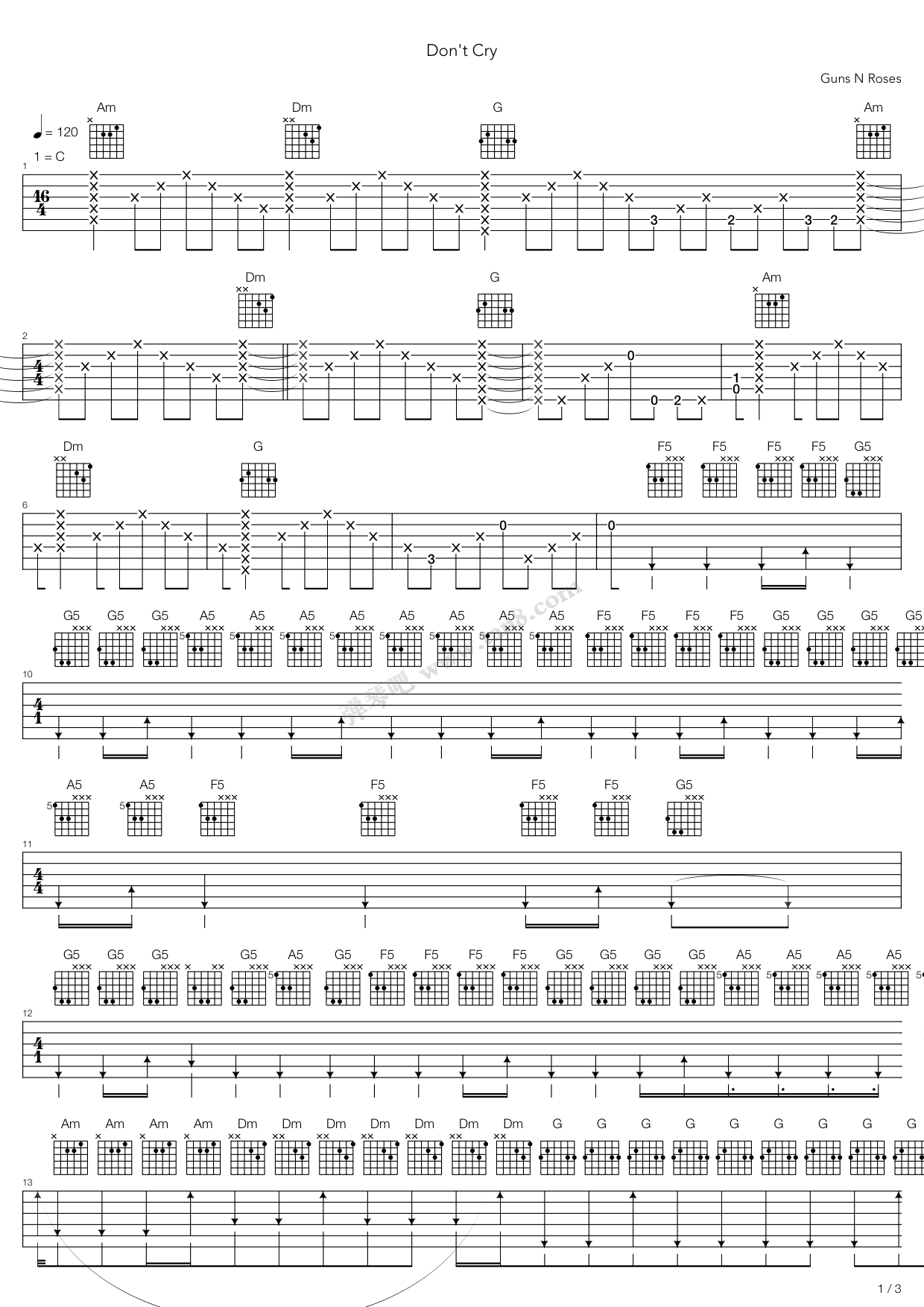 dont cry 吉他谱-虫虫吉他谱免费下载