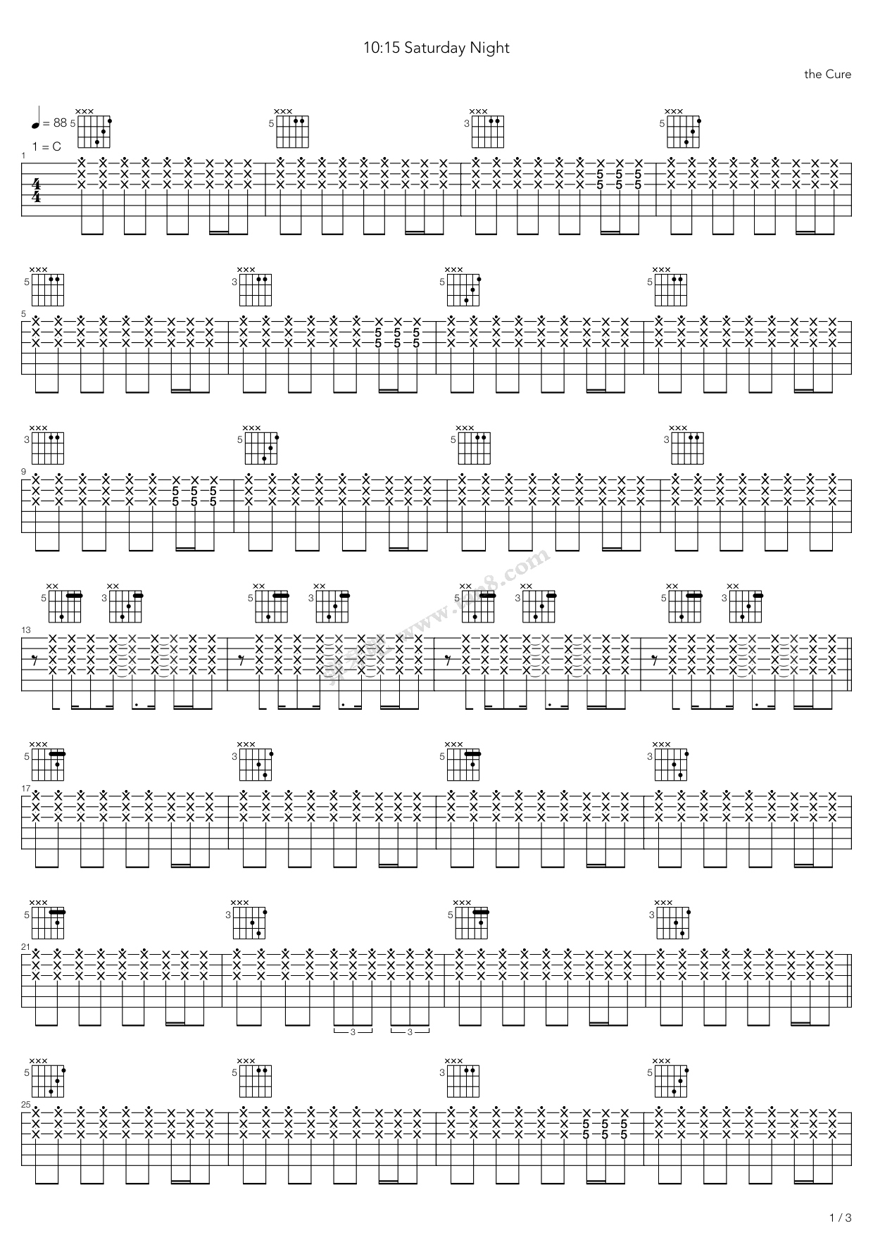 《saturday night》,the cure(六线谱 吉他谱吉他谱 第1页