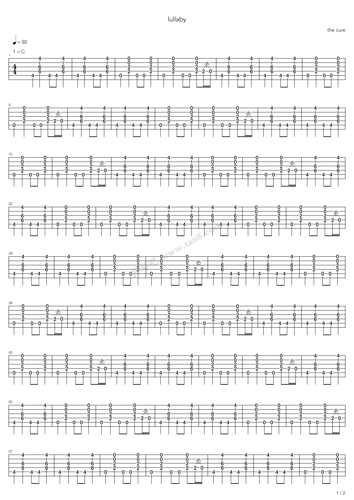 《lullaby》,the cure(六线谱 吉他谱吉他谱 第1页