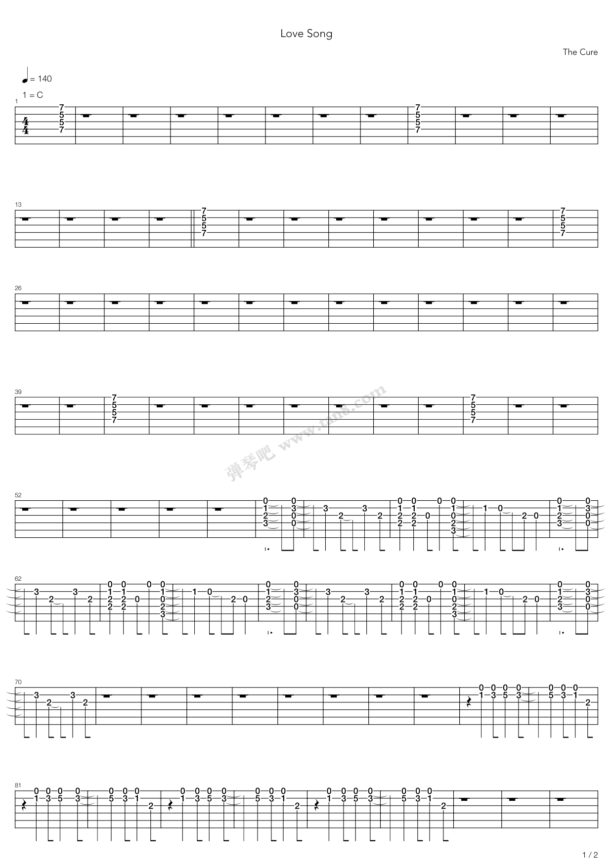 《lovesong》,the cure(六线谱 吉他谱吉他谱 第1页