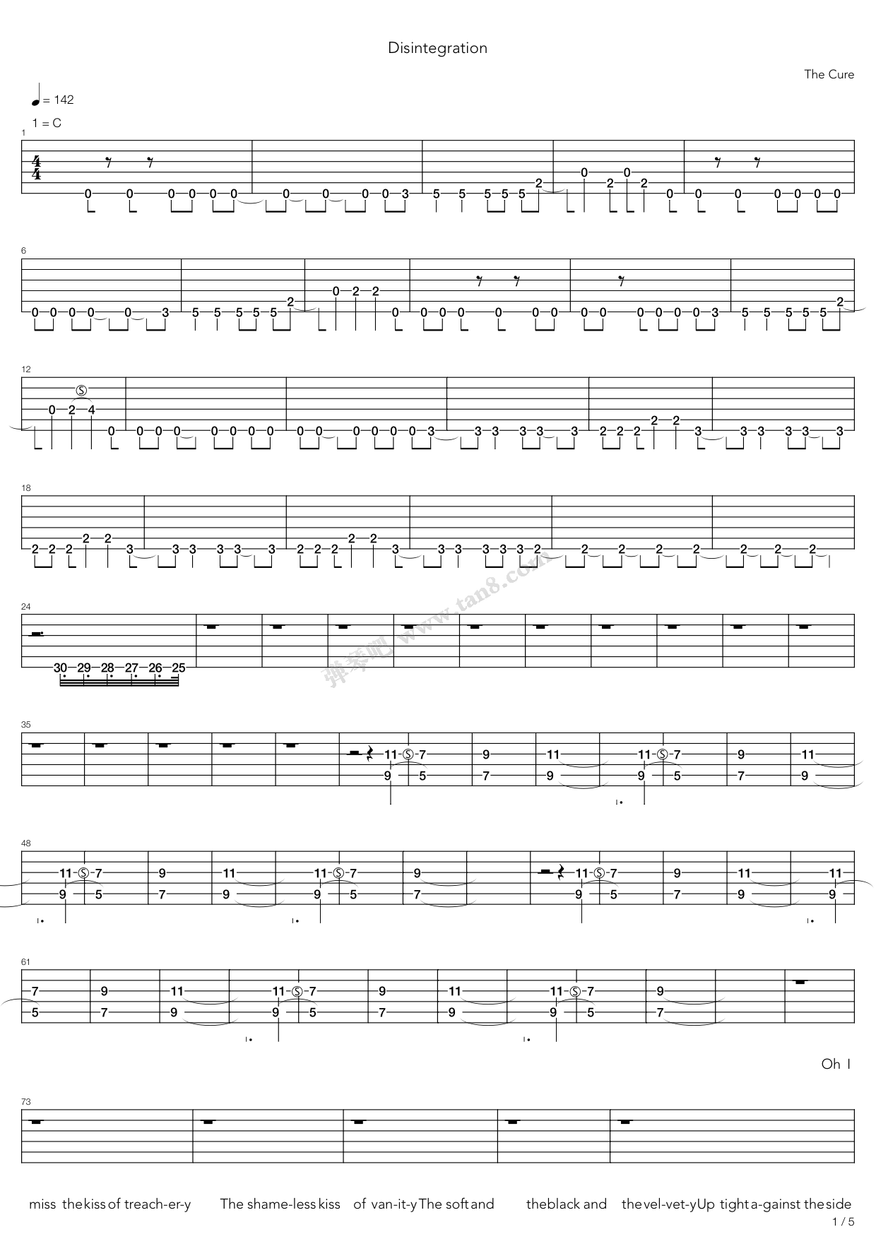 《disintegration live》,the cure(六线谱 吉他谱吉他谱 第1页
