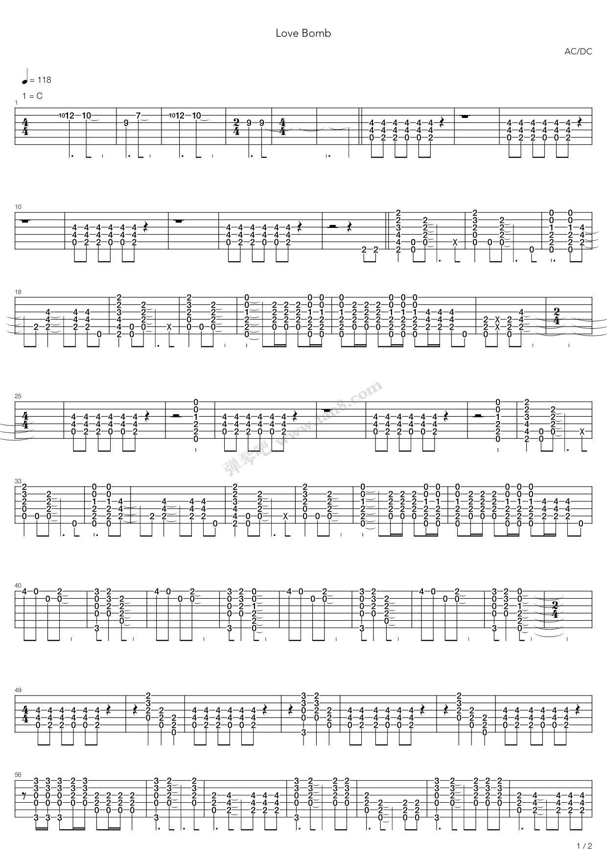 《love bomb》,ac/dc(六线谱 吉他谱吉他谱 第1页