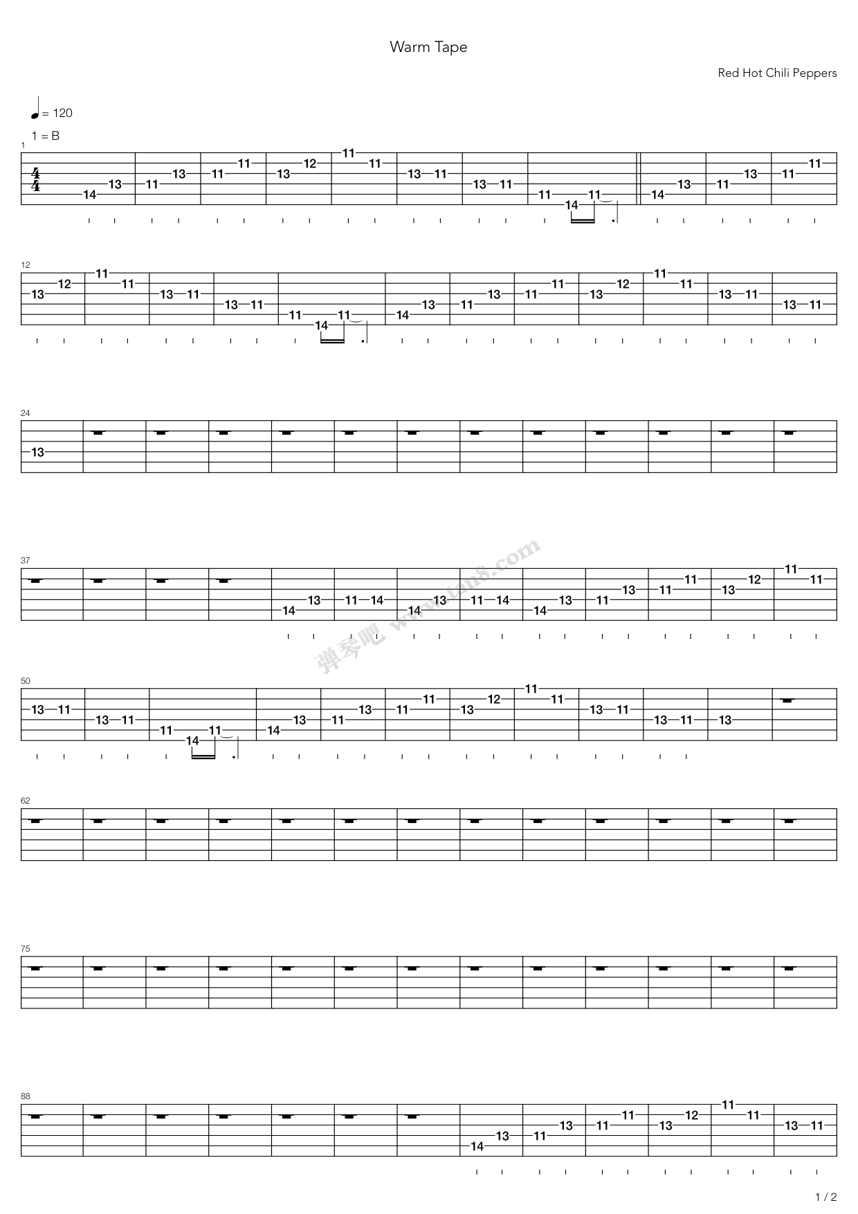《warm tape》,red hot chili peppers(六线谱 吉他谱吉他谱 第1页