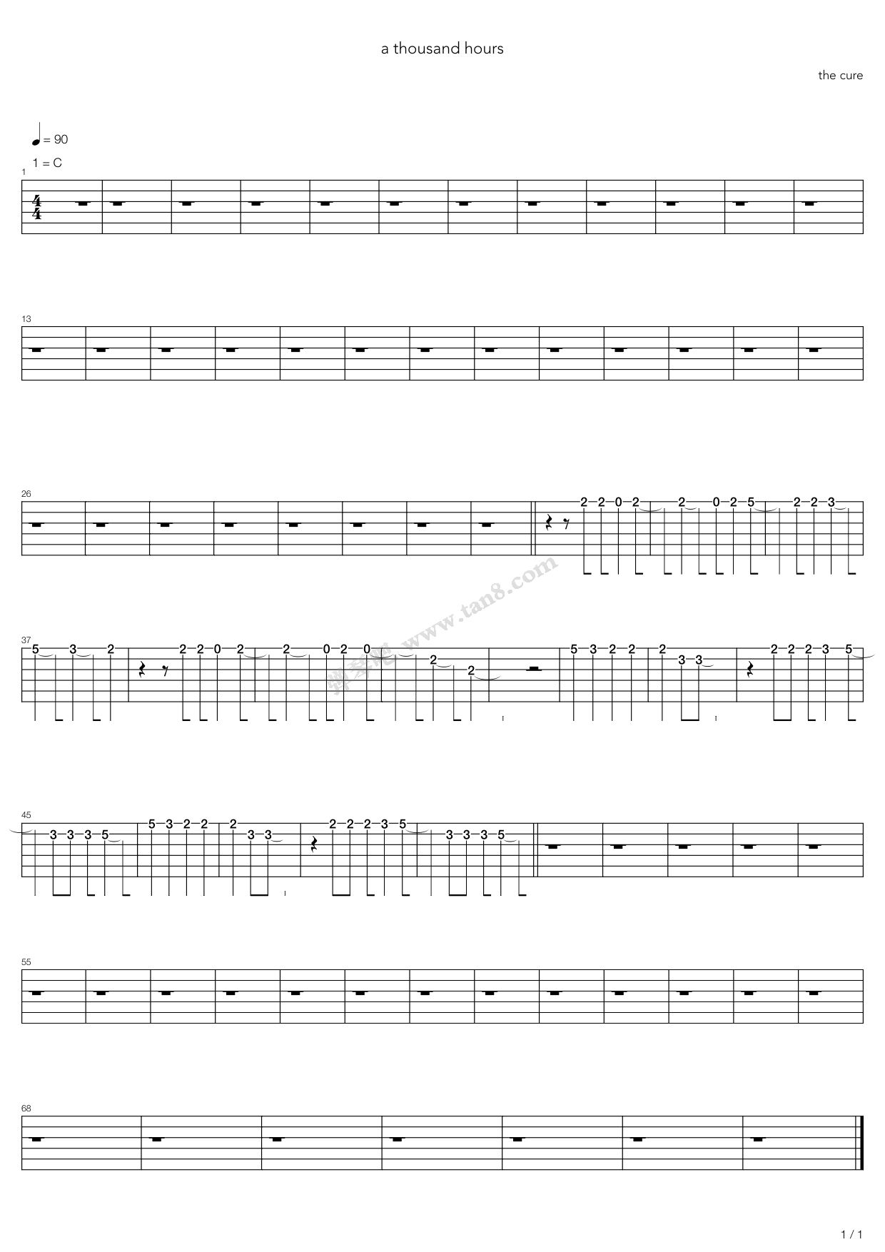 《a thousand hours》,the cure(六线谱 吉他谱吉他谱 第1页