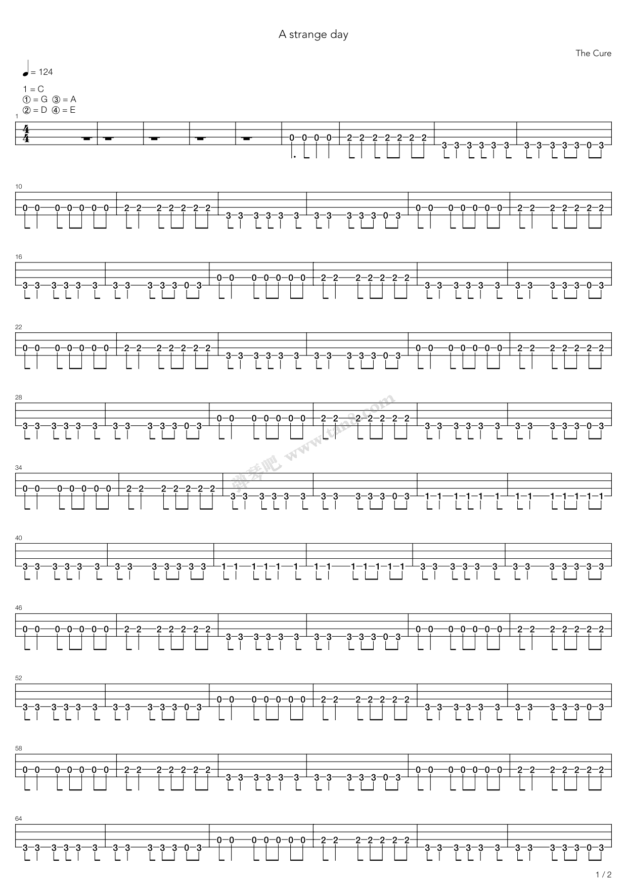 《a strange day》,the cure(六线谱 吉他谱吉他谱 第1页