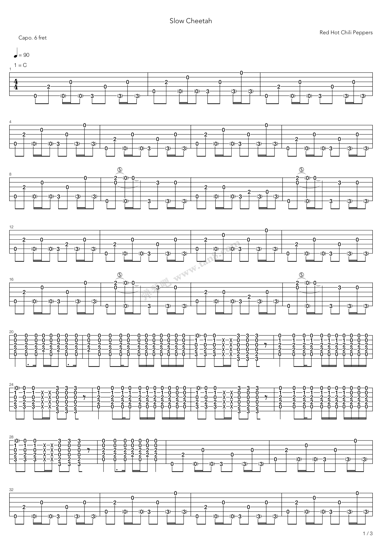 《slow cheetah》,red hot chili peppers(六线谱 吉他谱吉他谱 第1页