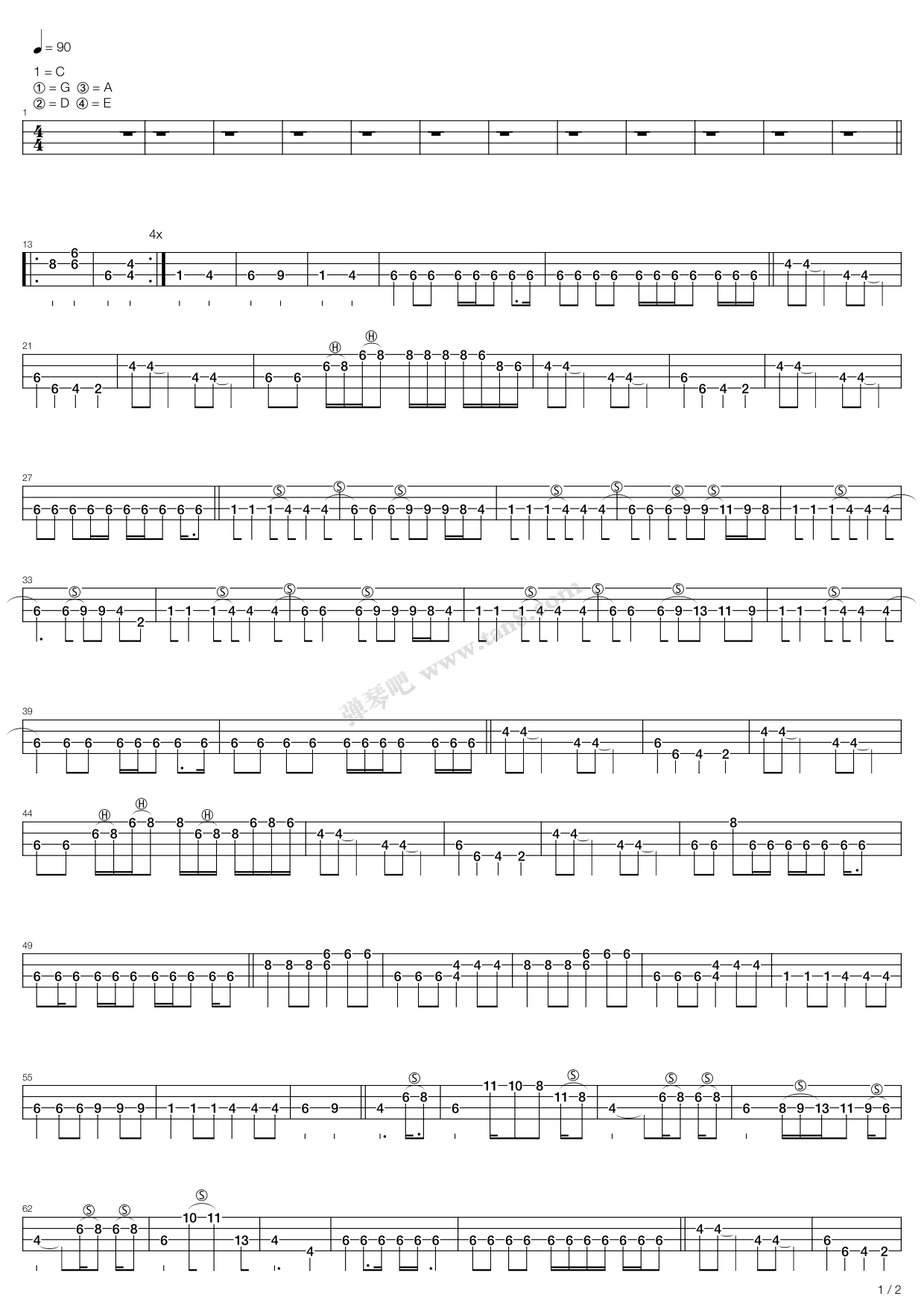 《slow cheetah》,red hot chili peppers(六线谱 吉他谱吉他谱 第1页