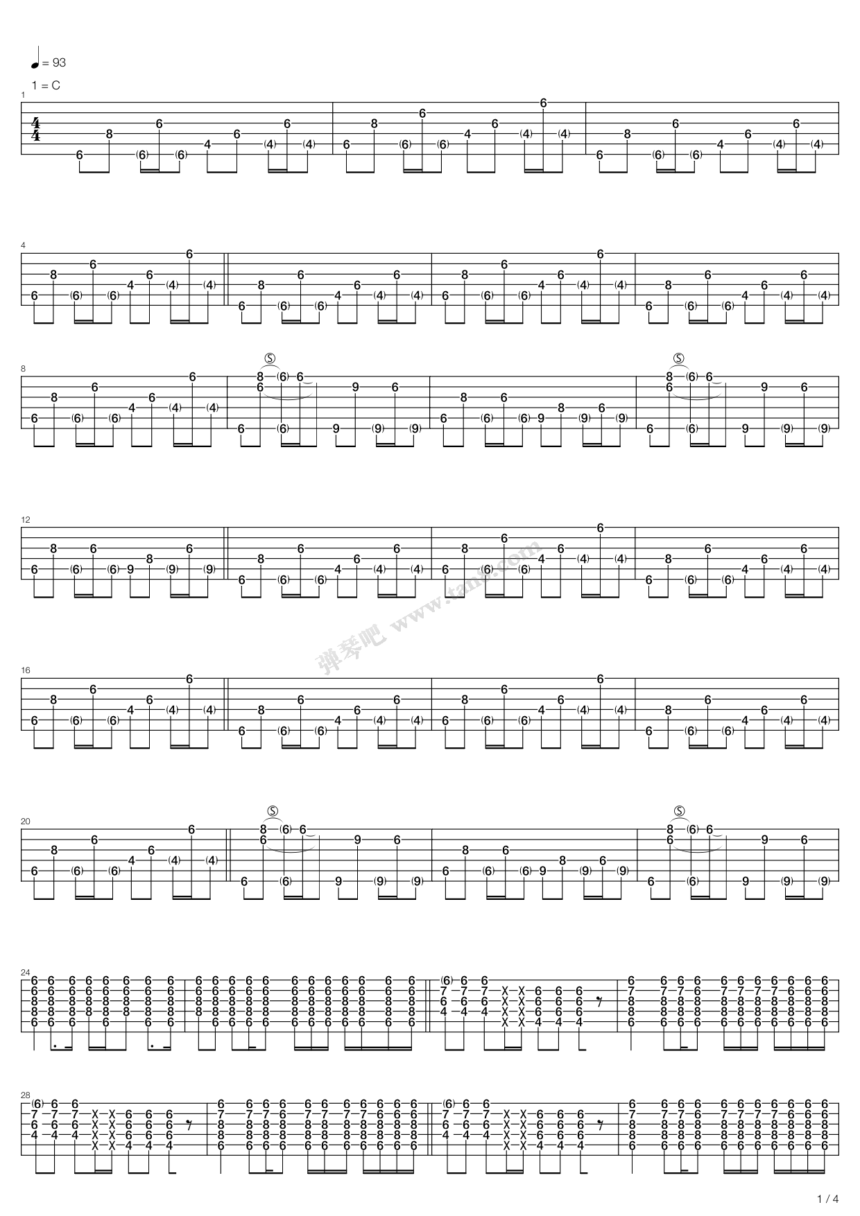 《slow cheetah》,red hot chili peppers(六线谱 吉他谱吉他谱 第1页