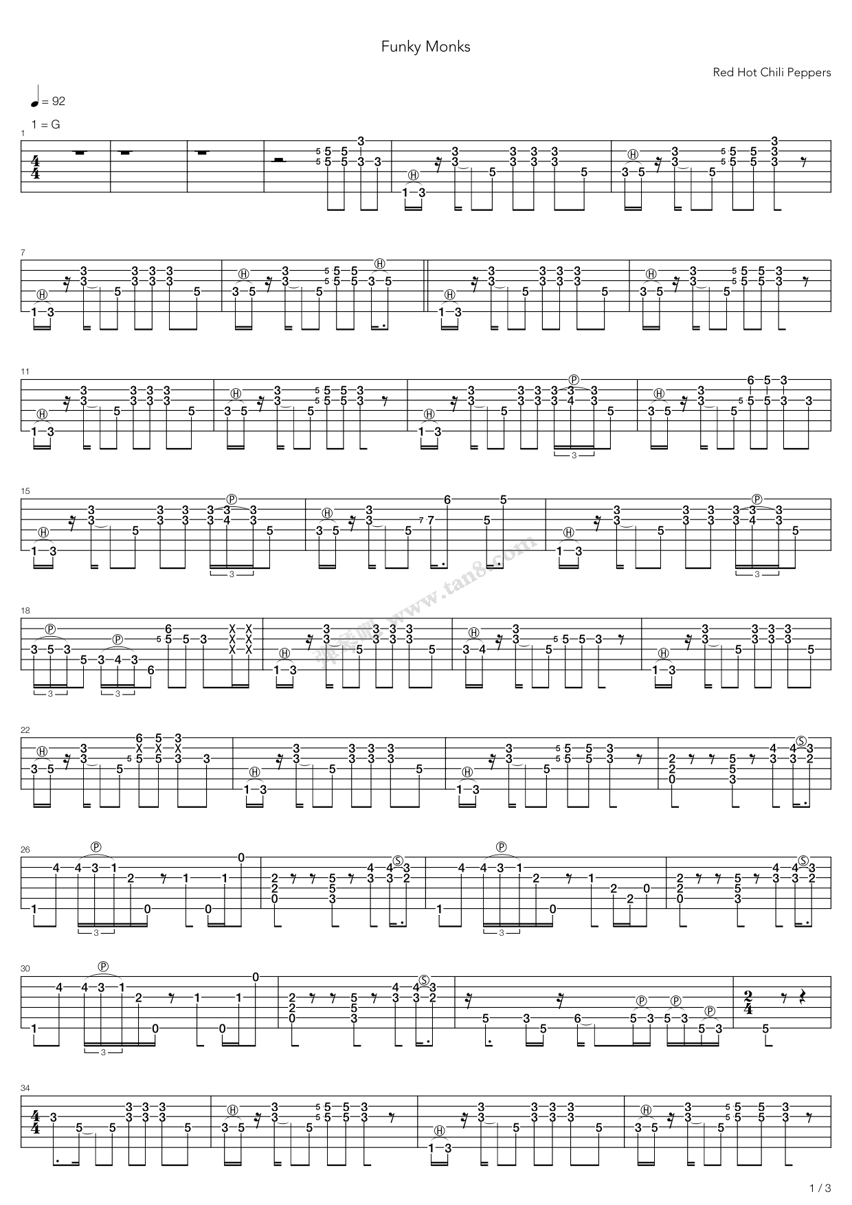funky monks 吉他谱-虫虫吉他谱免费下载