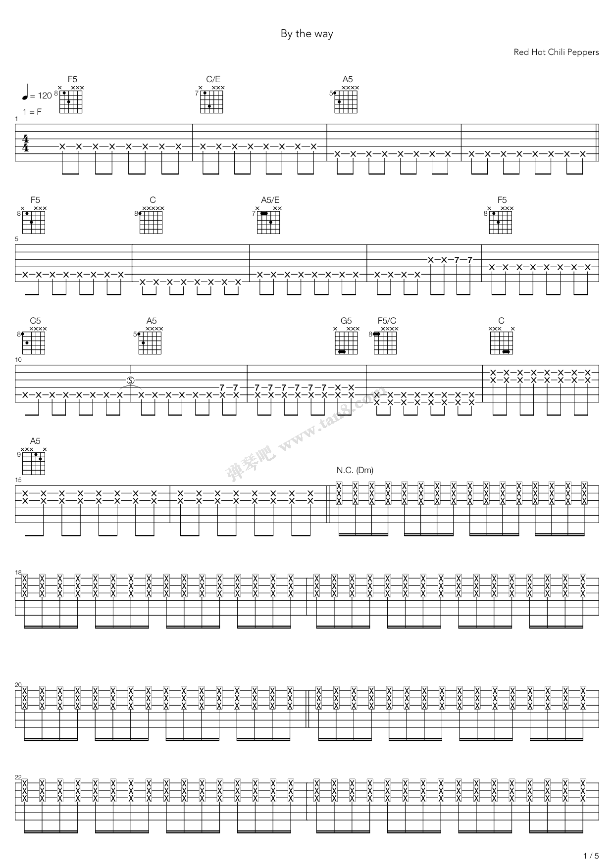 《by the way》,red hot chili peppers(六线谱 吉他谱吉他谱 第1页